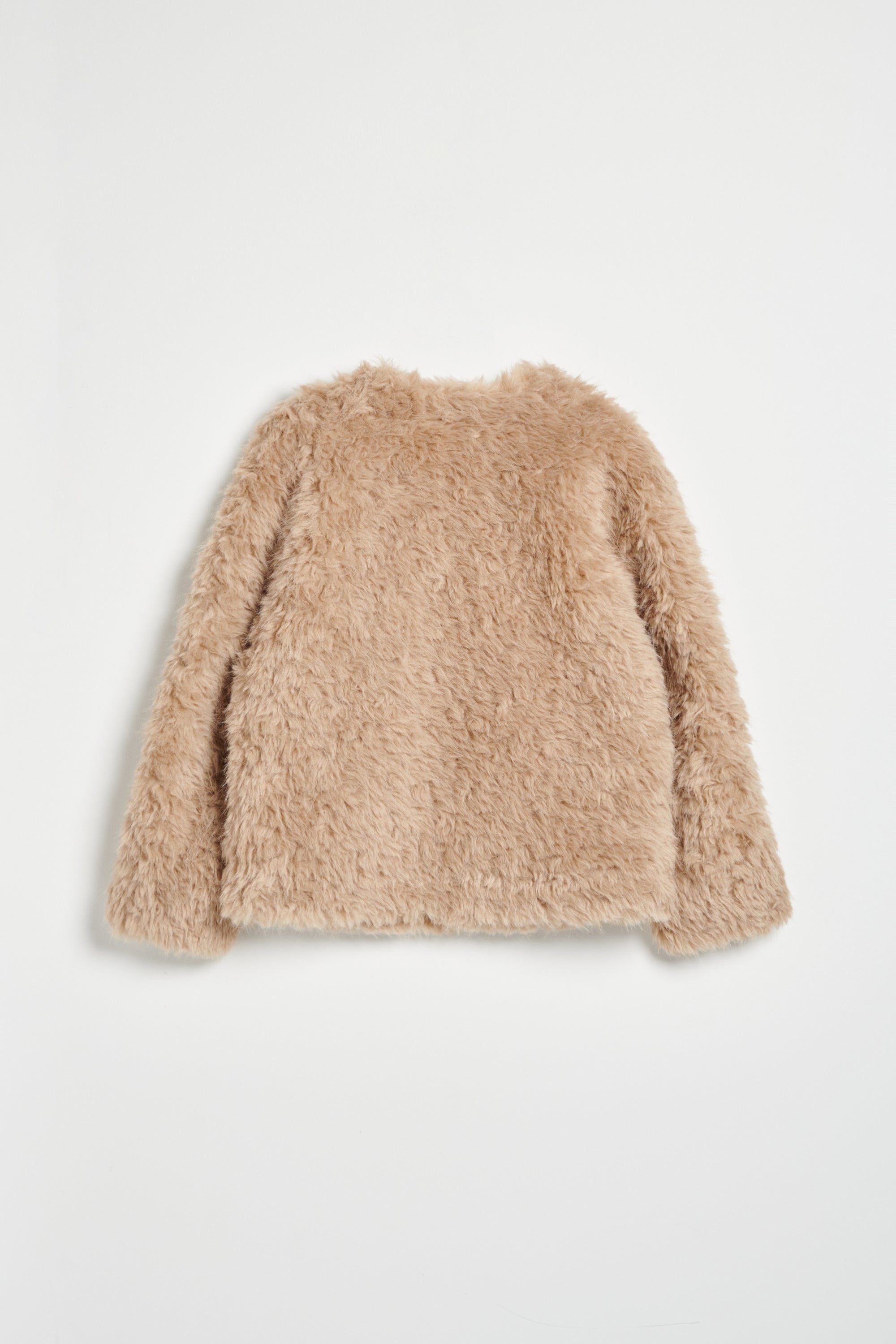 毛絨拼接皮革外套-卡其