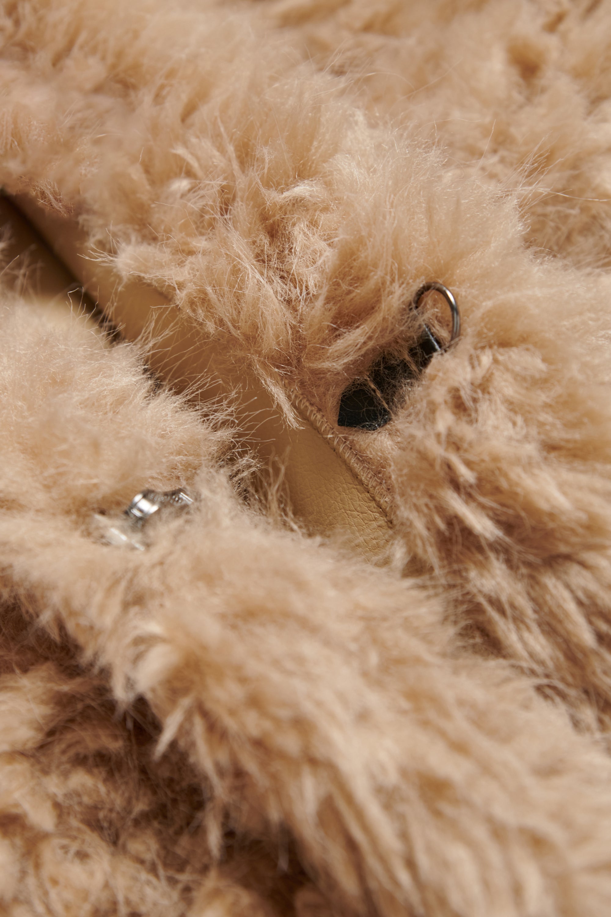 毛絨拼接皮革外套-卡其