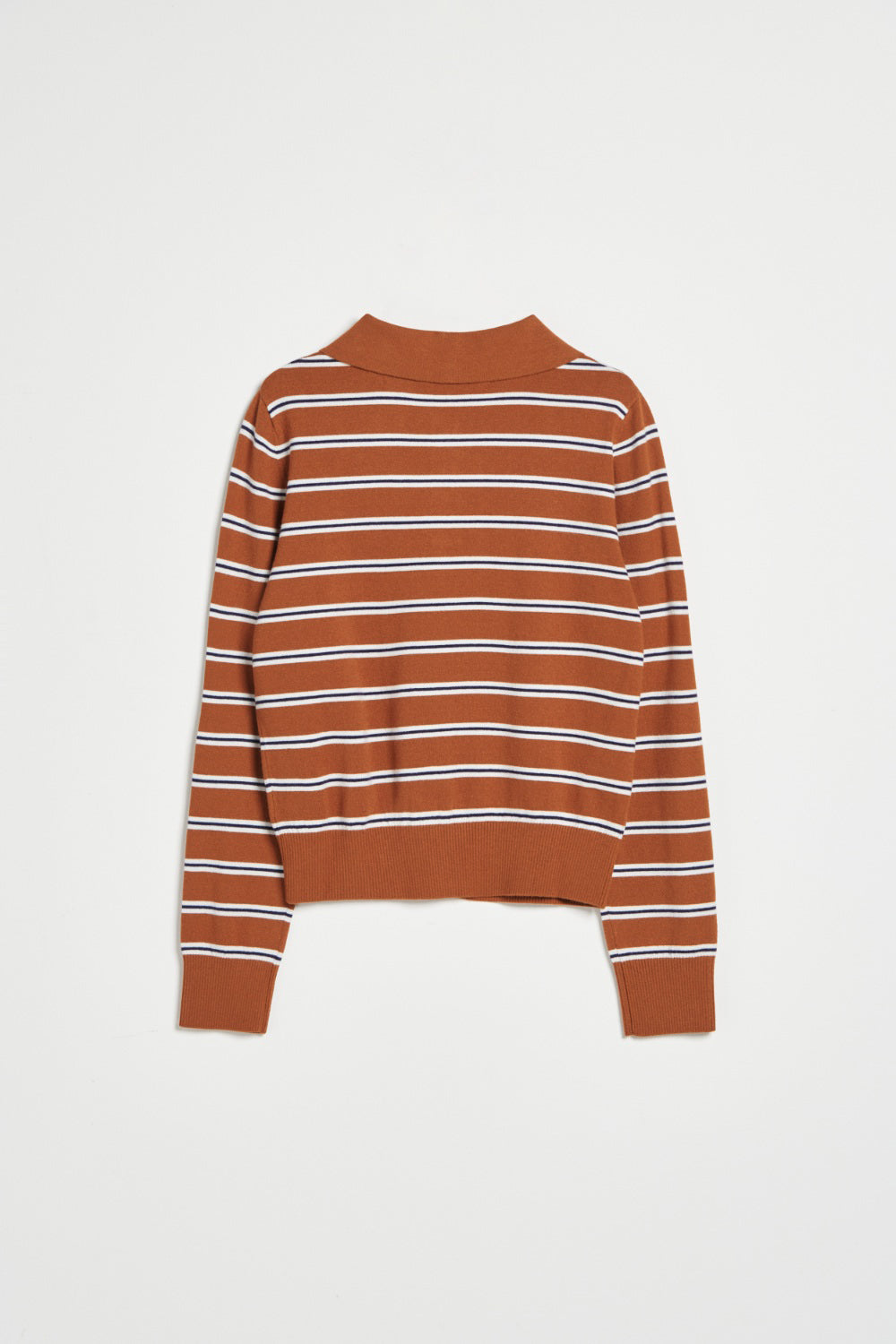 POLO領條紋針織上衣-咖