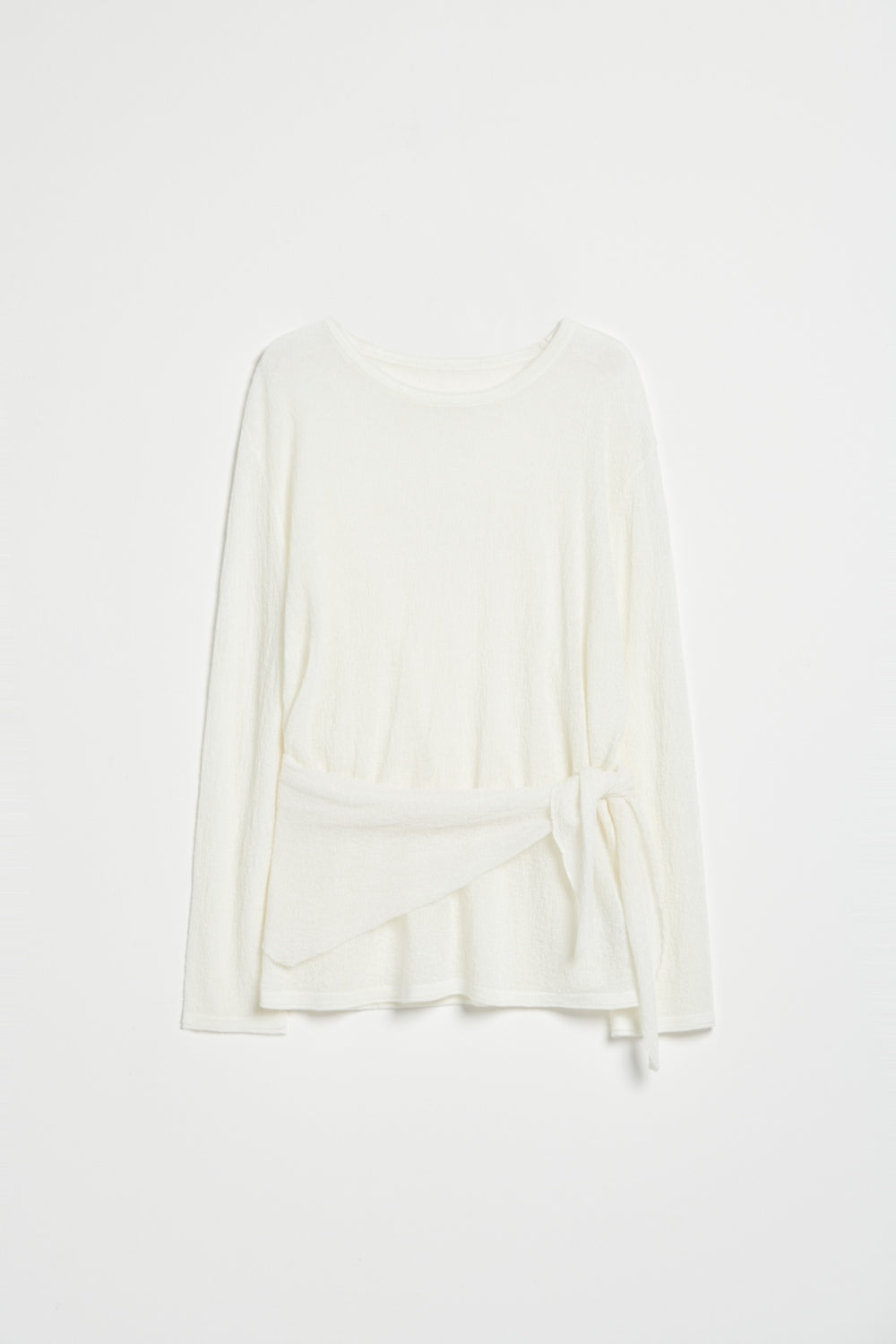 羊毛混紡皺皺紋理透肌上衣(附領巾)-白