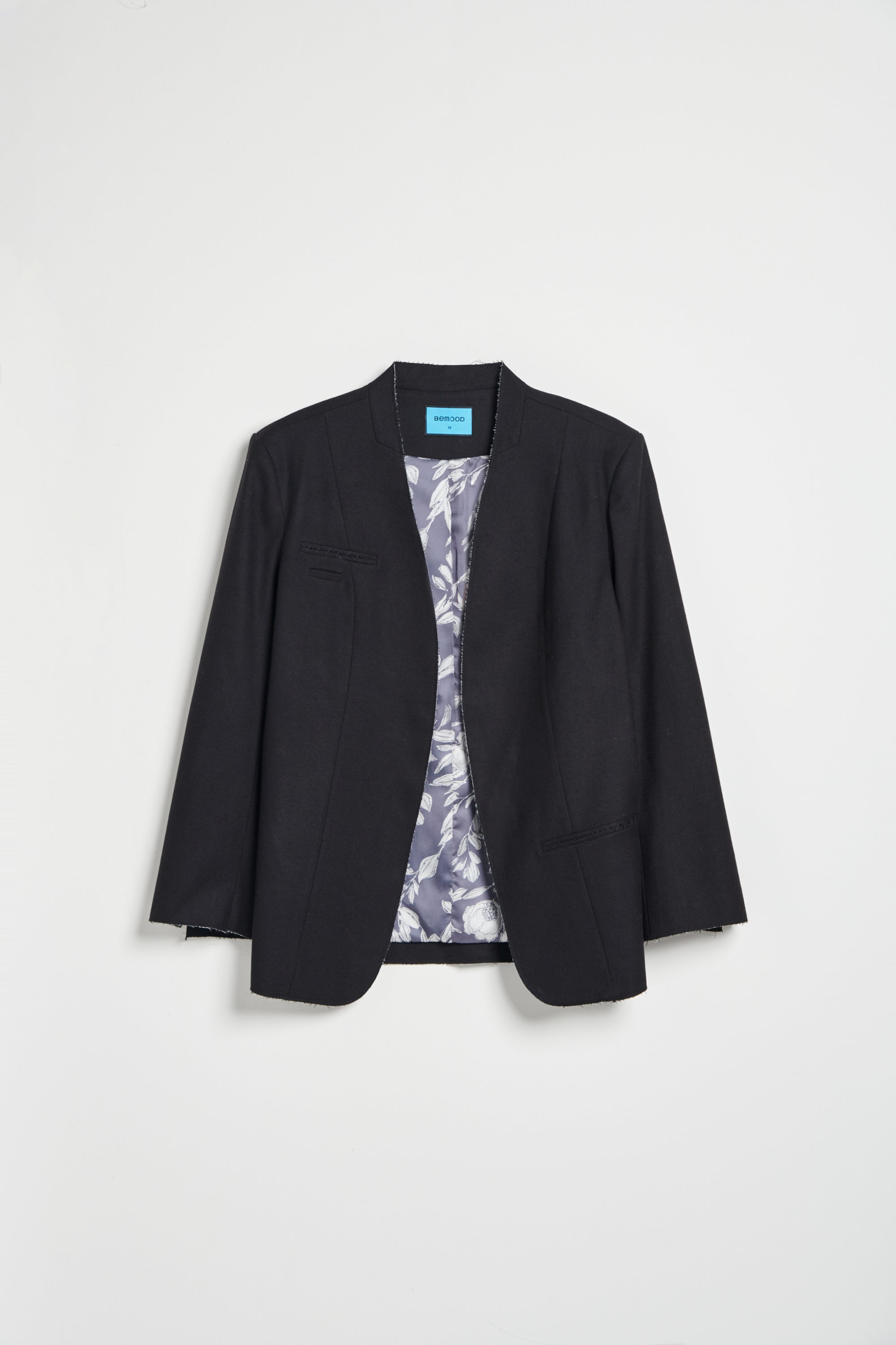 不收邊羊毛混紡寬鬆落肩西裝外套-黑