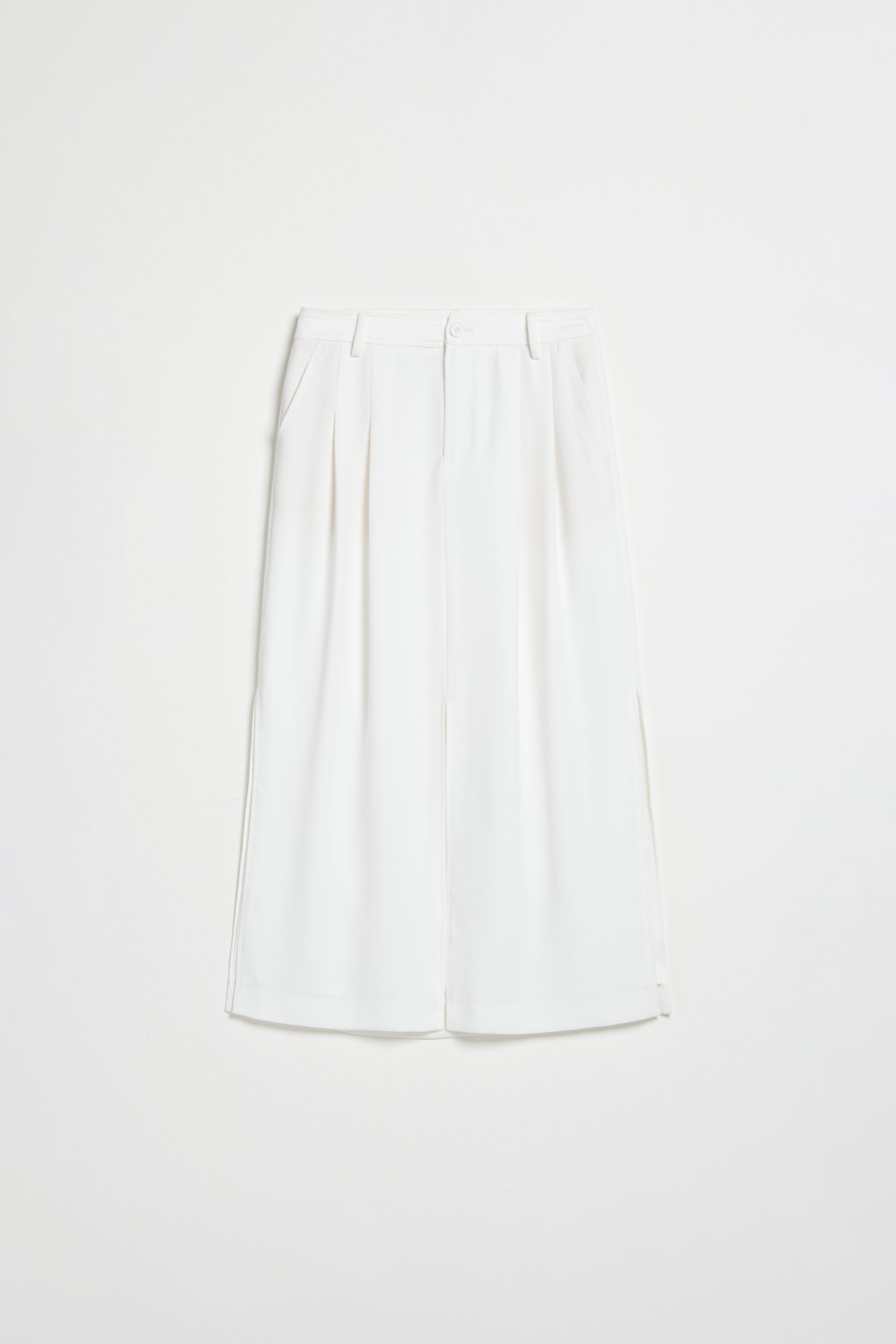 不易皺開岔打褶長裙-白