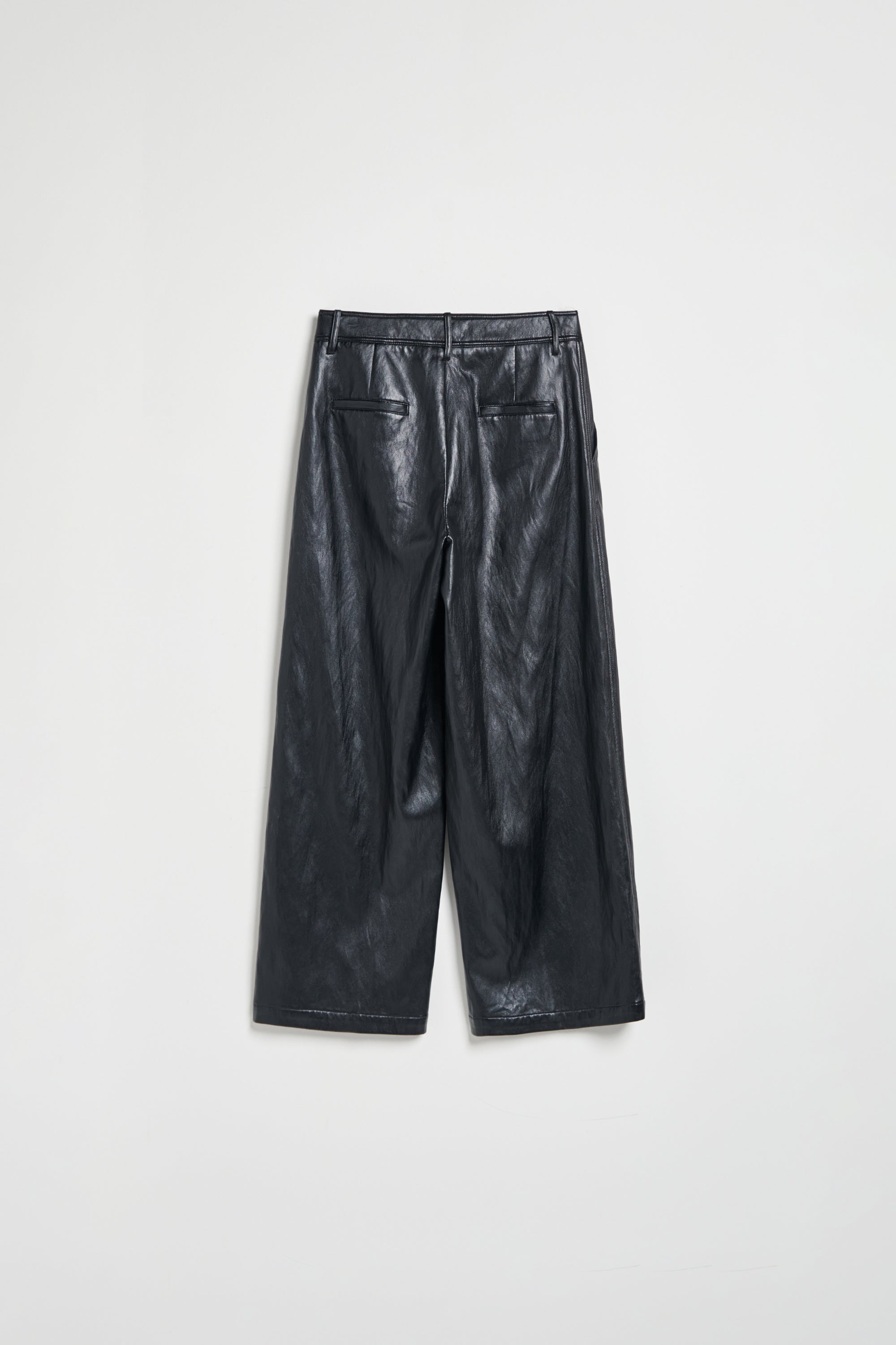 造型車線皮革長褲-黑