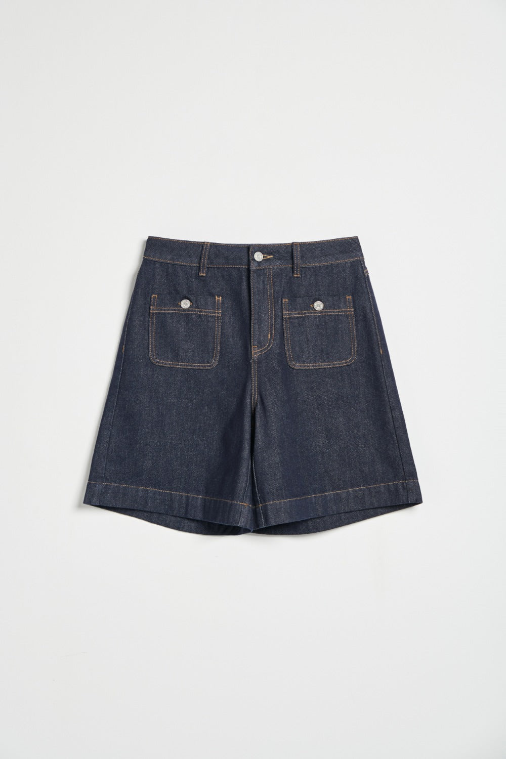 造型雙口袋丹寧五分丹寧短褲-藍色