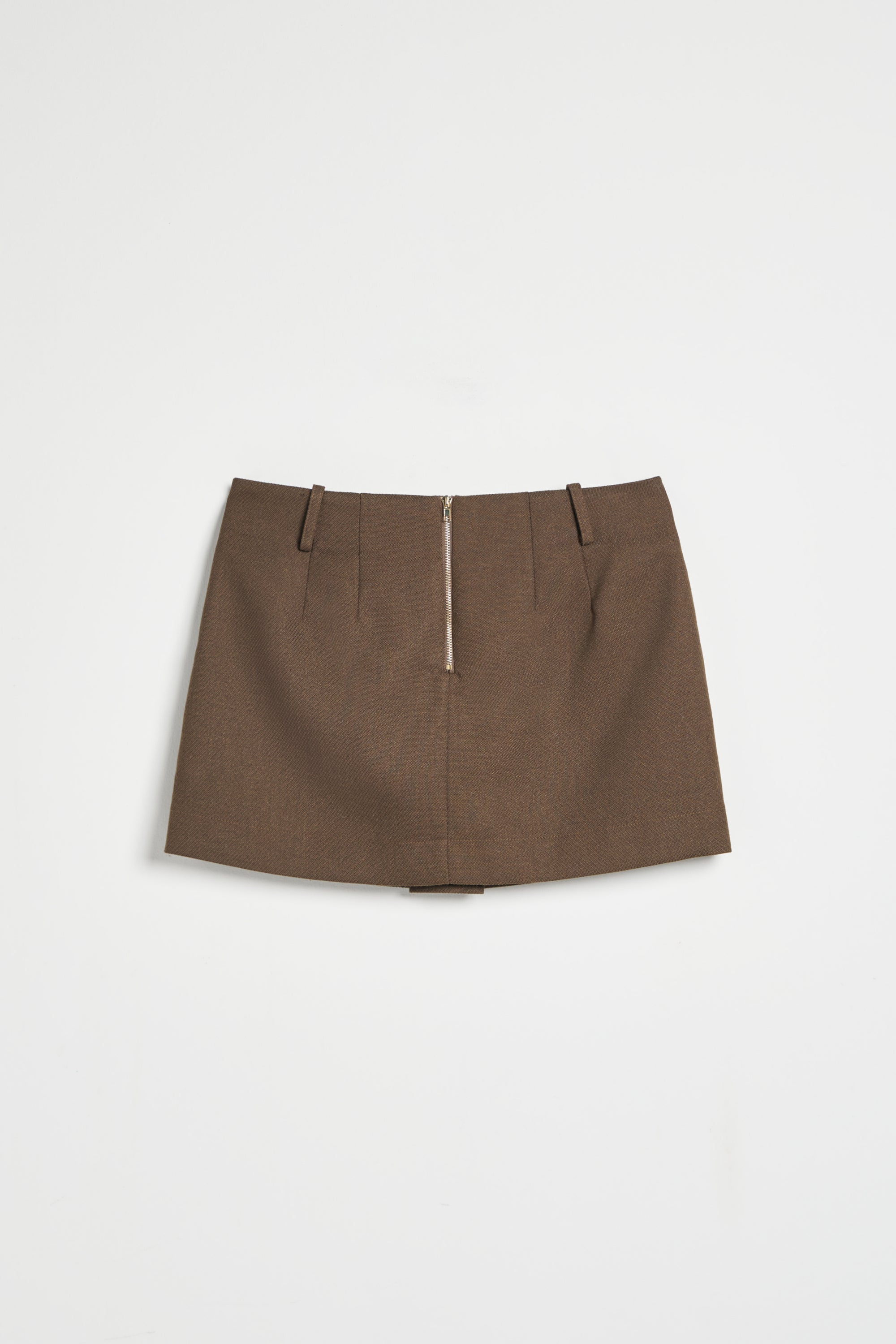 經典挺版前褶短裙-咖