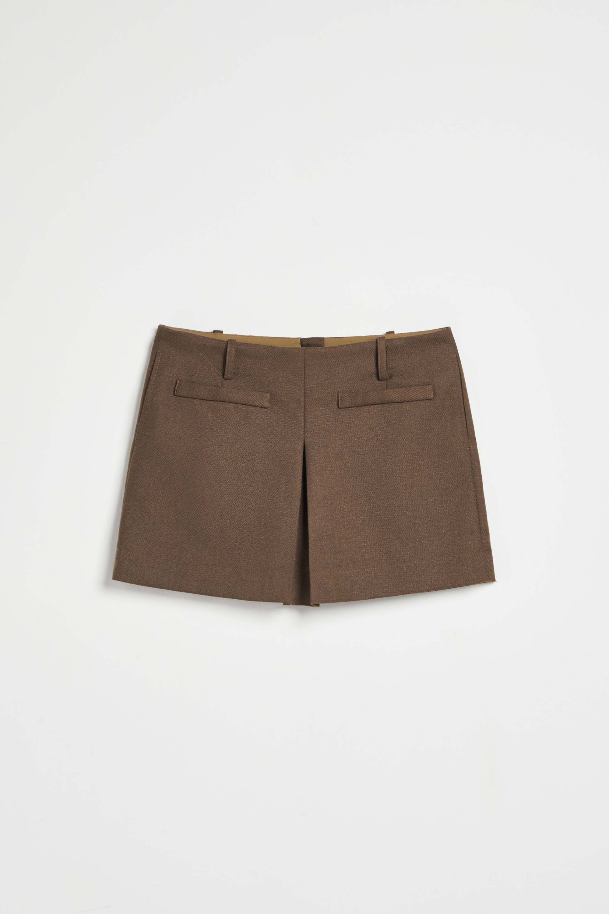 經典挺版前褶短裙-咖