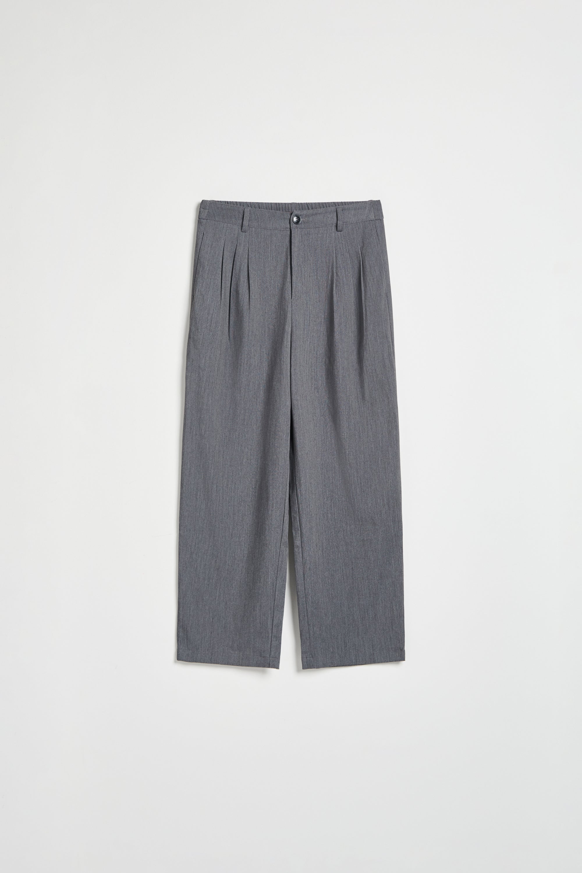 經典打褶直筒西裝褲-灰