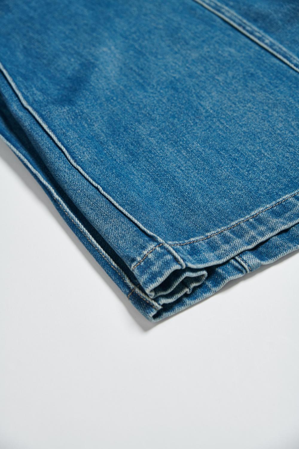 造型抓褶水洗丹寧長裙-藍色