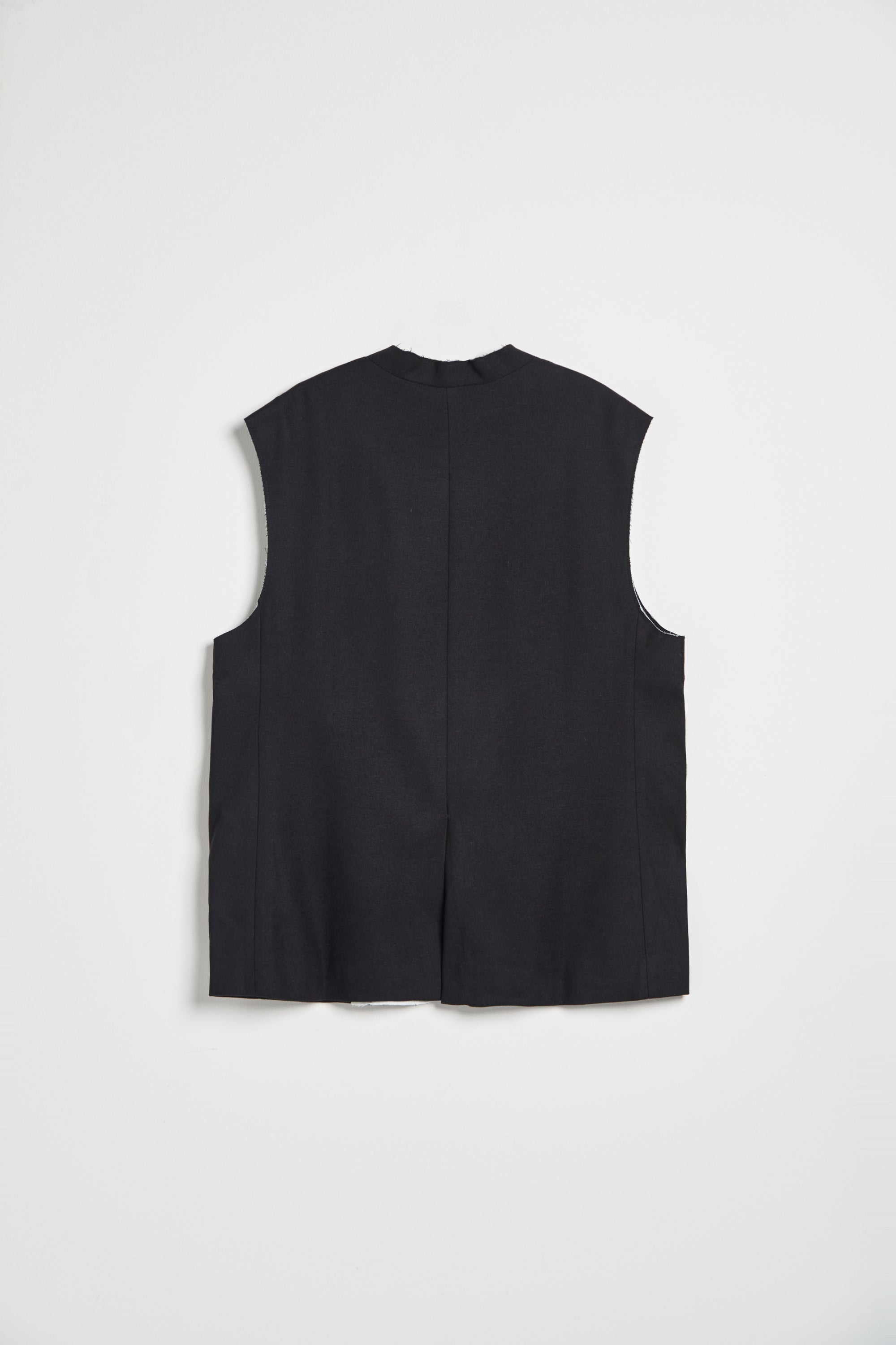 不收邊羊毛混紡長版西裝背心外套-黑