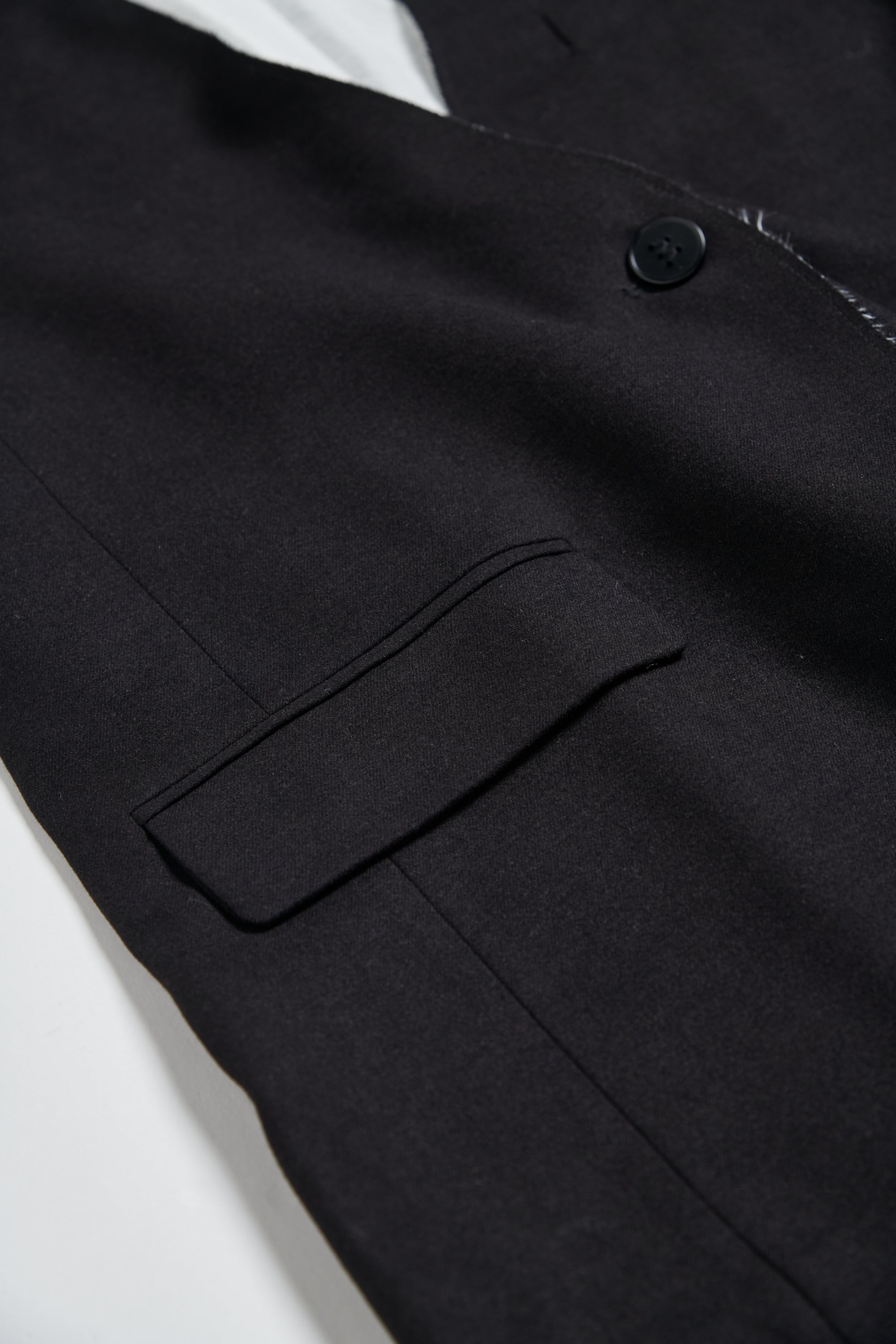 不收邊羊毛混紡長版西裝背心外套-黑