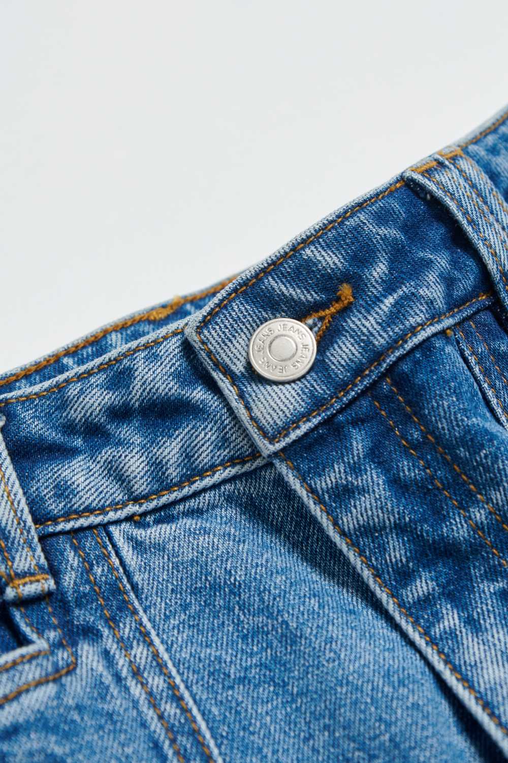 厚磅雙口袋丹寧牛仔直筒褲-藍色