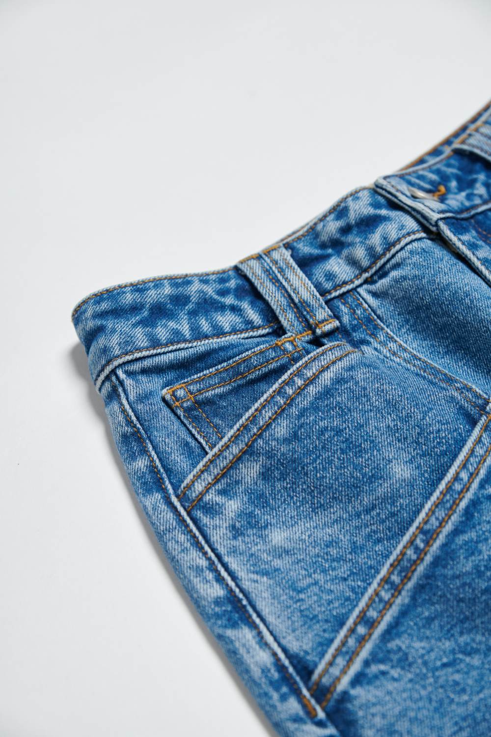 厚磅雙口袋丹寧牛仔直筒褲-藍色