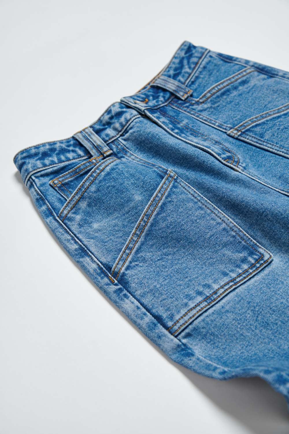 厚磅雙口袋丹寧牛仔直筒褲-藍色