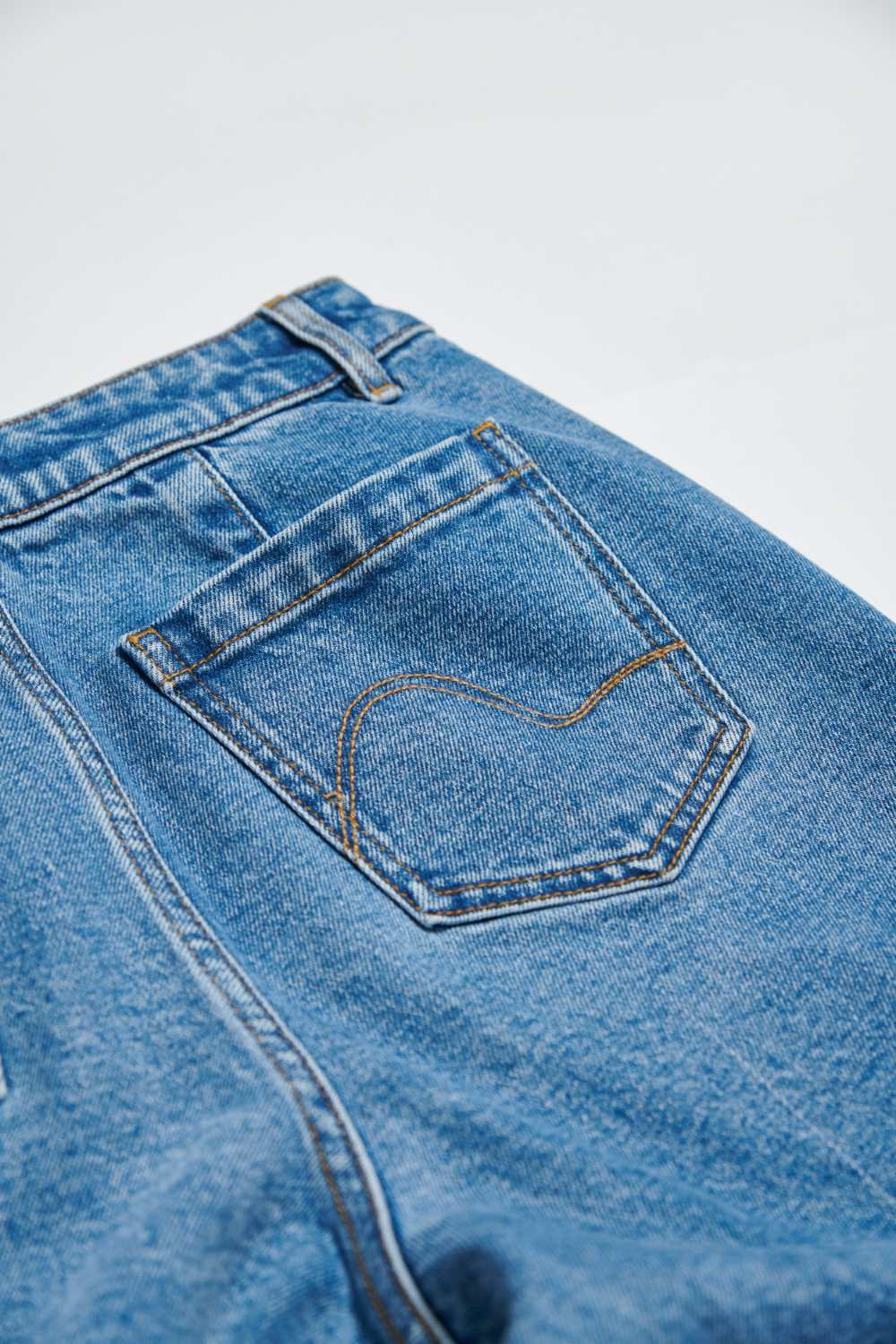 厚磅雙口袋丹寧牛仔直筒褲-藍色