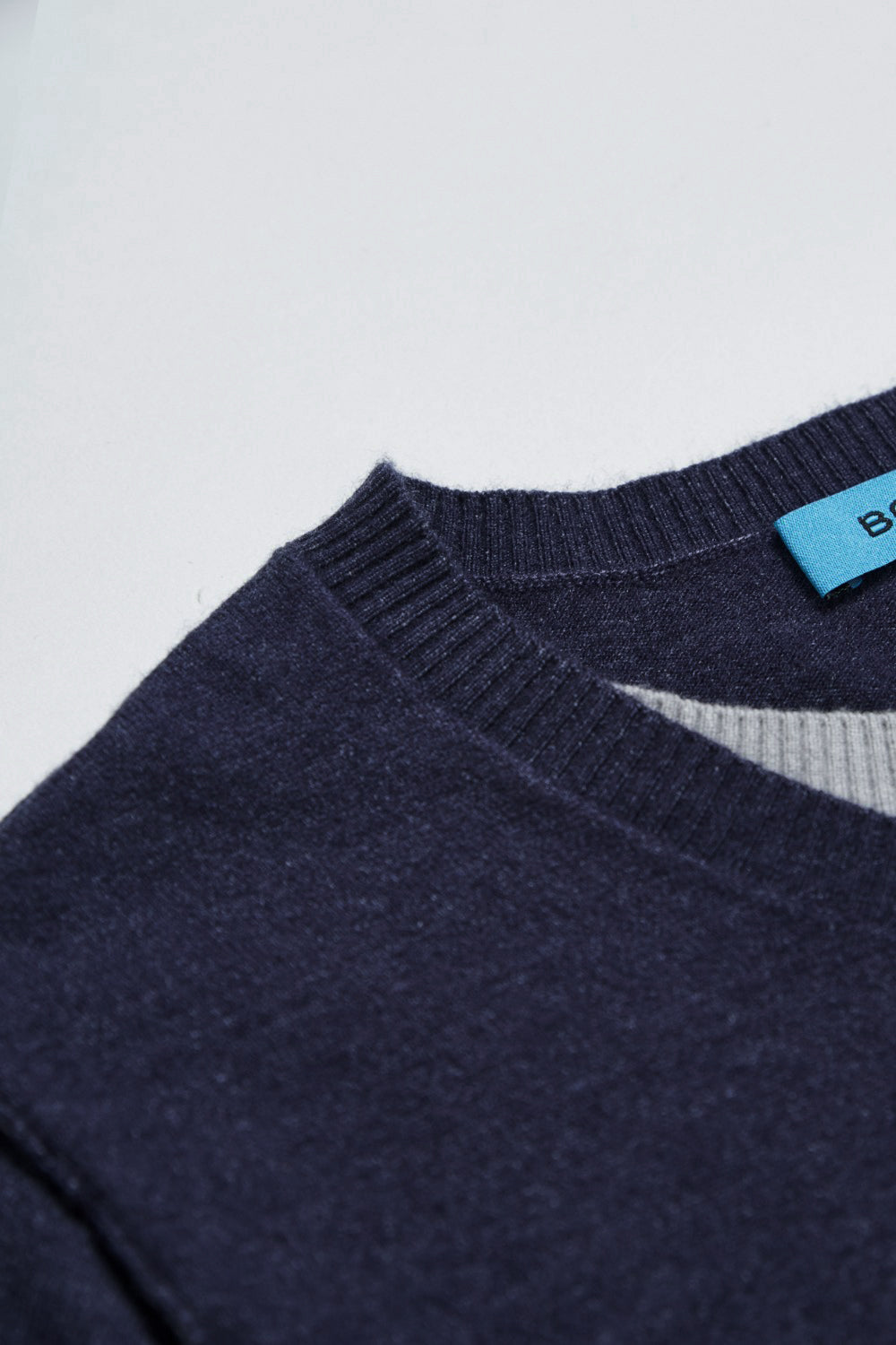 假兩件配色針織毛衣開襟上衣-藍色