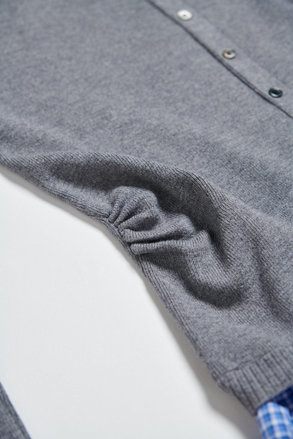 格紋拼接造型開襟針織毛衣(附綁帶)-灰