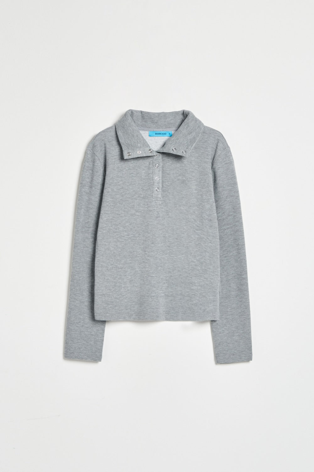 柔彈開釦高領上衣-灰