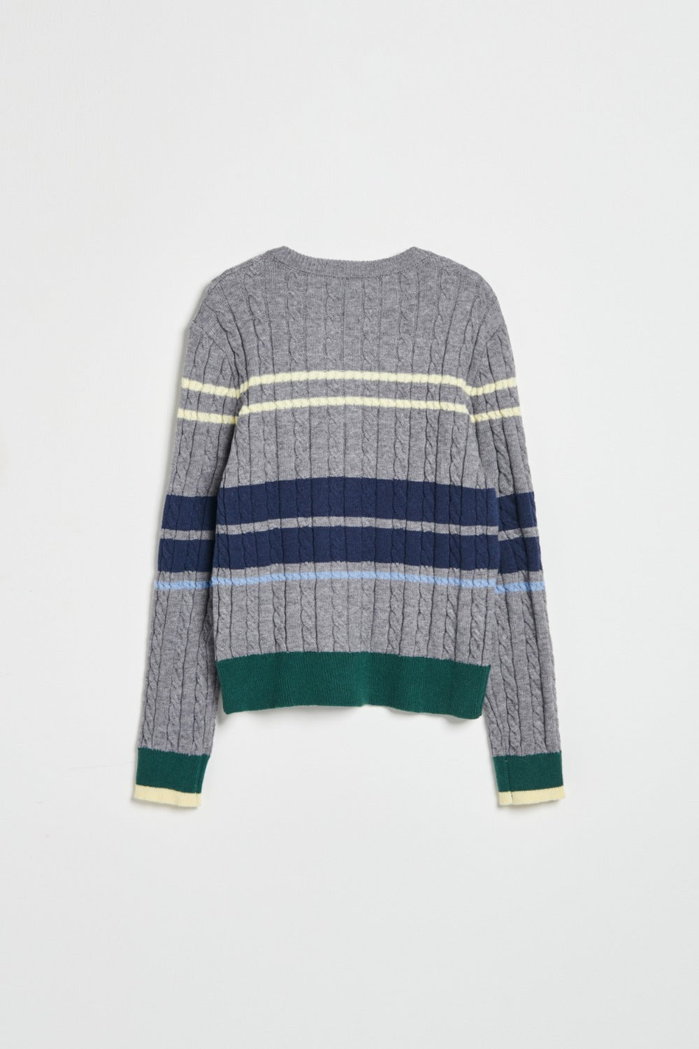 麻花配色開襟針織毛衣-灰