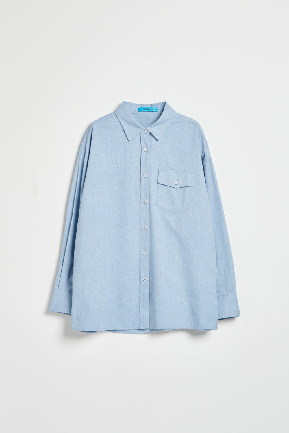 斜紋水洗寬版襯衫-藍色