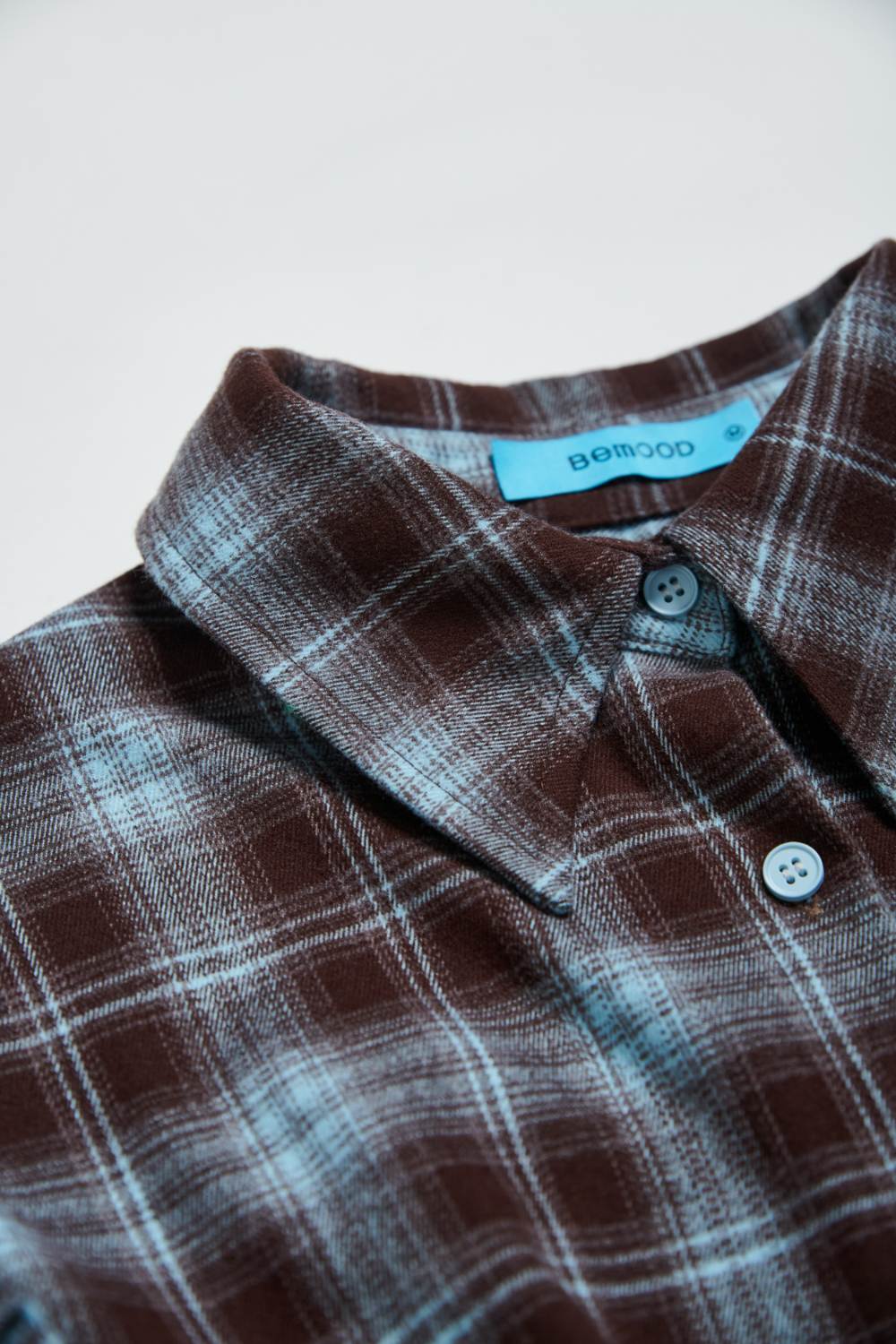 寬長版格紋襯衫(附造型三角巾)-咖