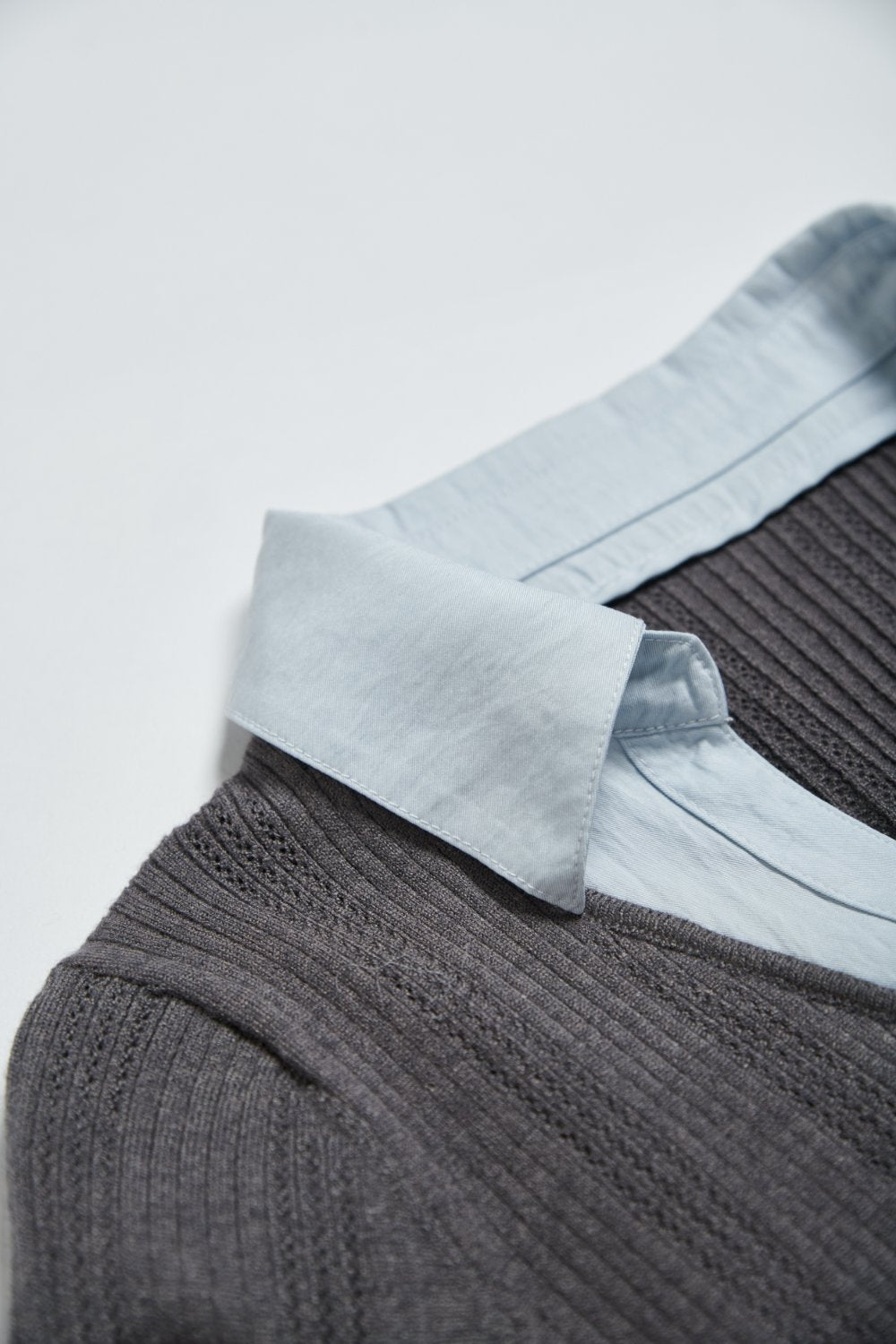 配色假兩件修身針織毛衣-灰