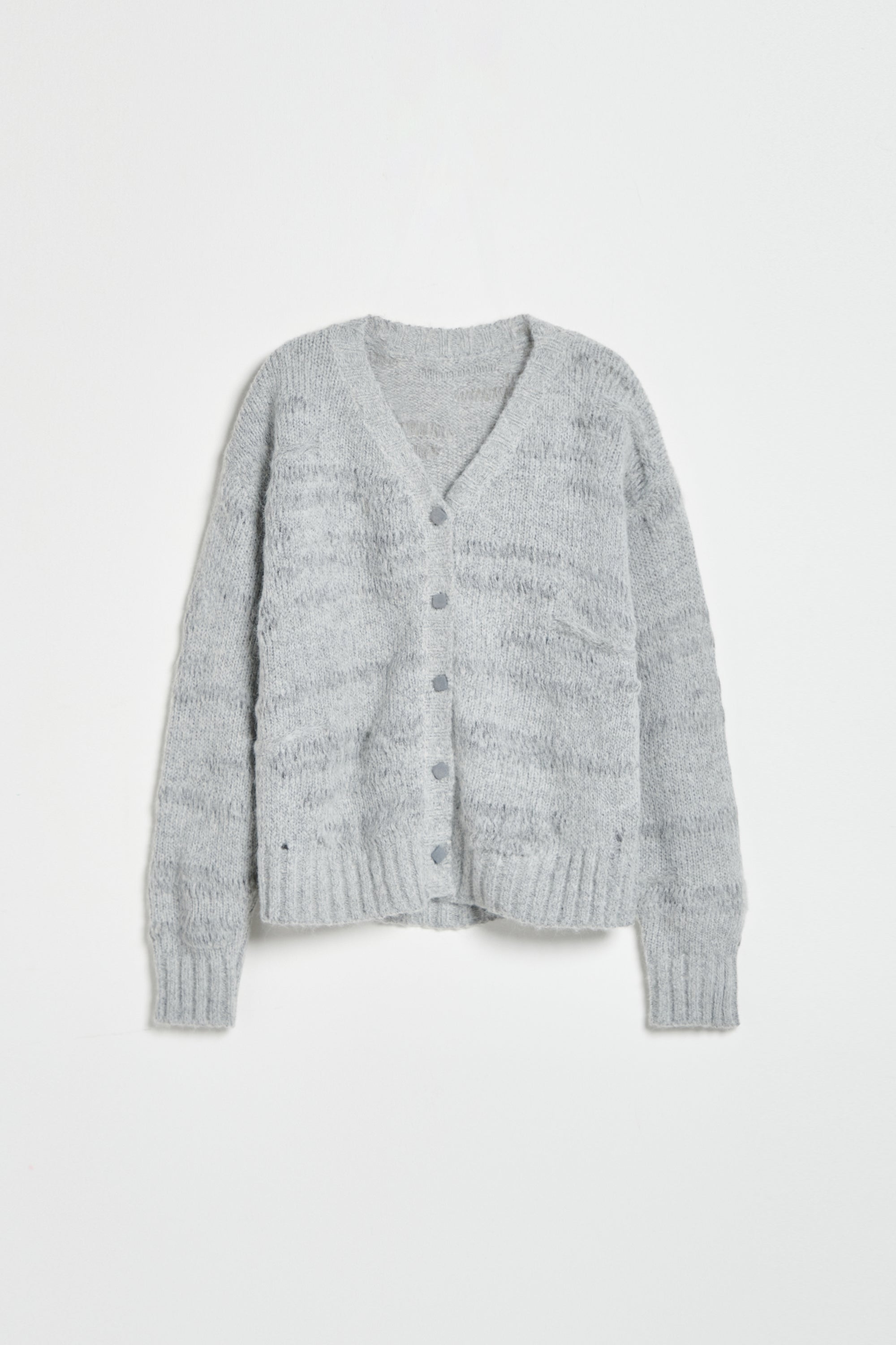 羊毛混紡鏤空織紋開襟毛衣外套-灰