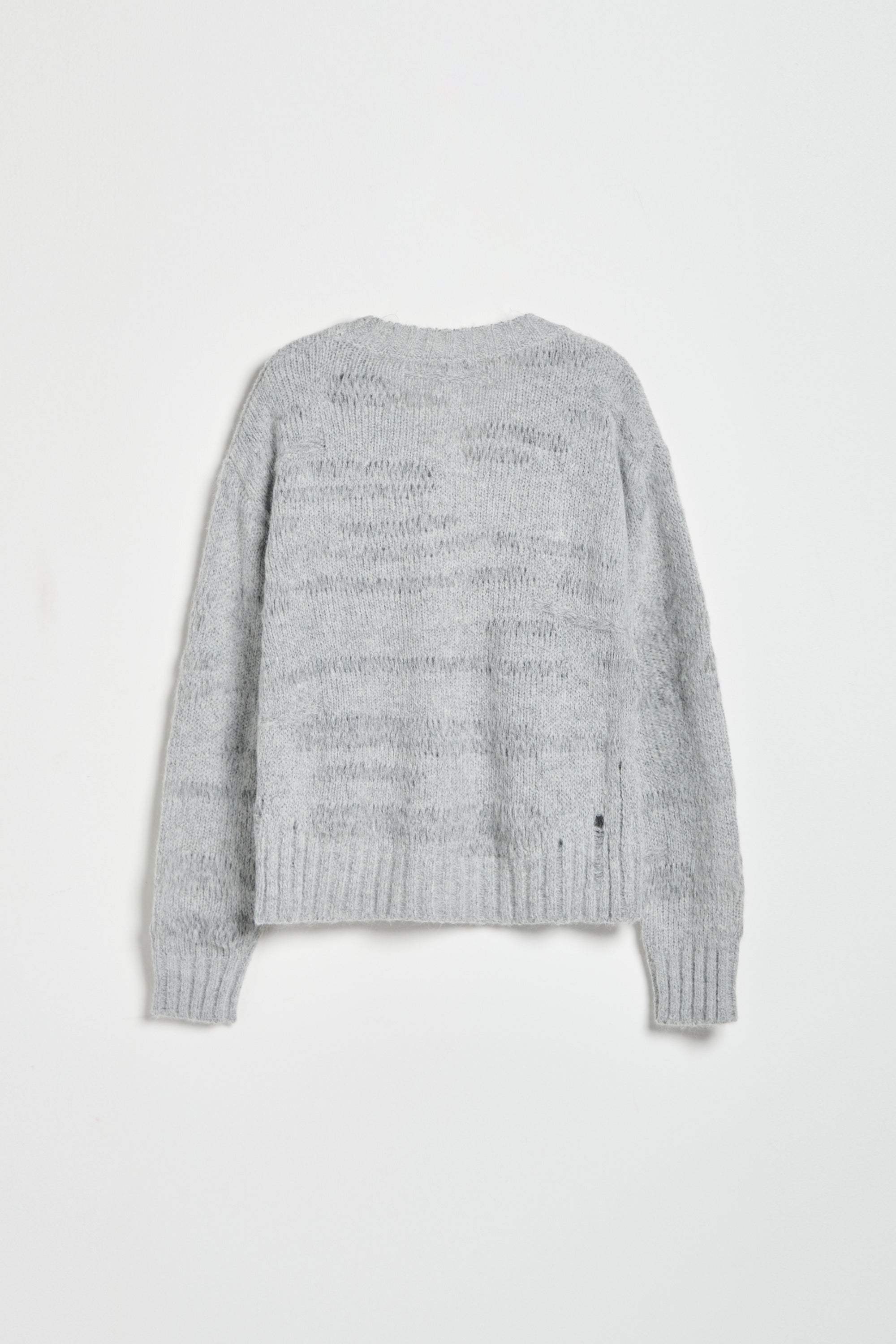 羊毛混紡鏤空織紋開襟毛衣外套-灰