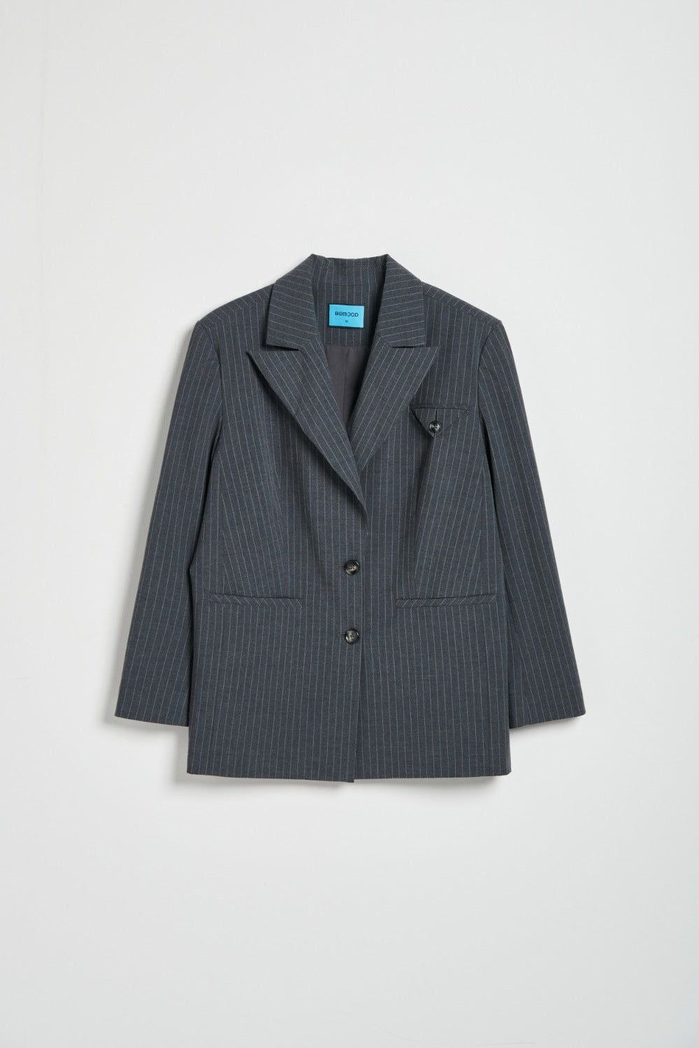 直條紋墊肩西裝外套-灰