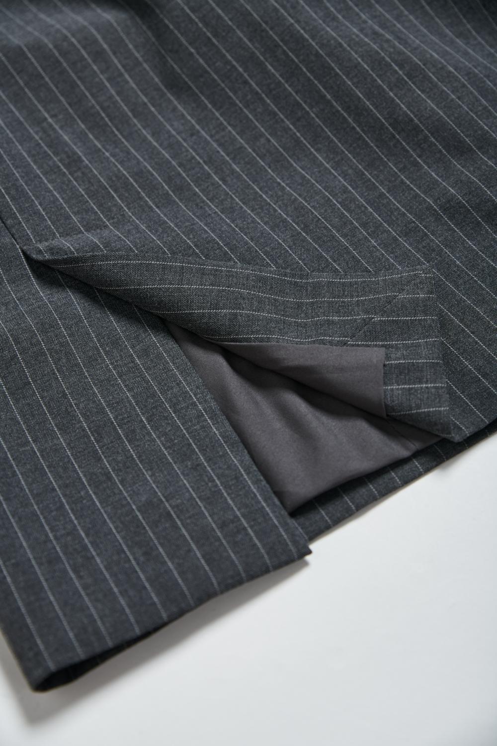 直條紋墊肩西裝外套-灰