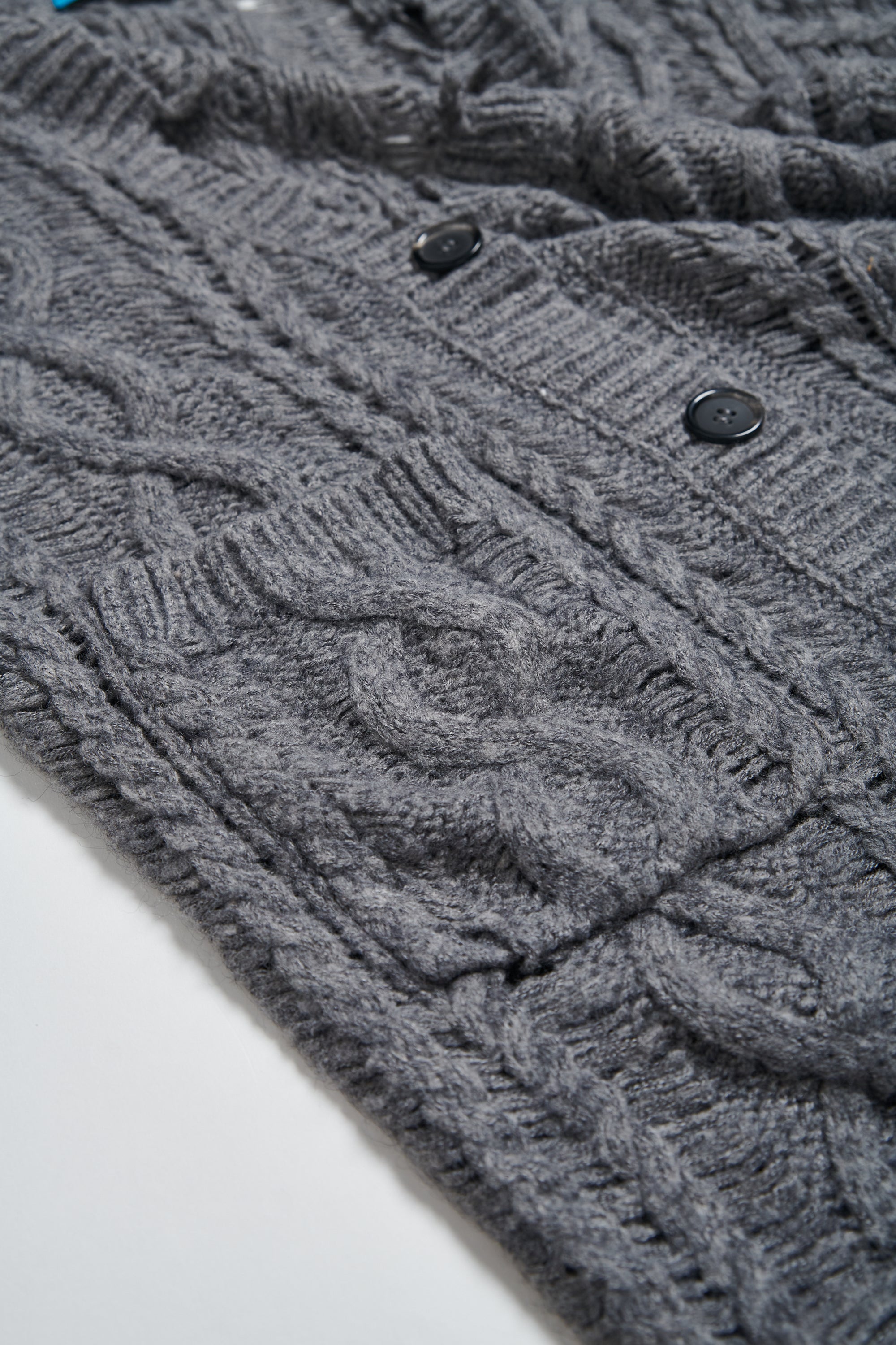 羊毛混紡破損感麻花針織毛衣長外套-灰