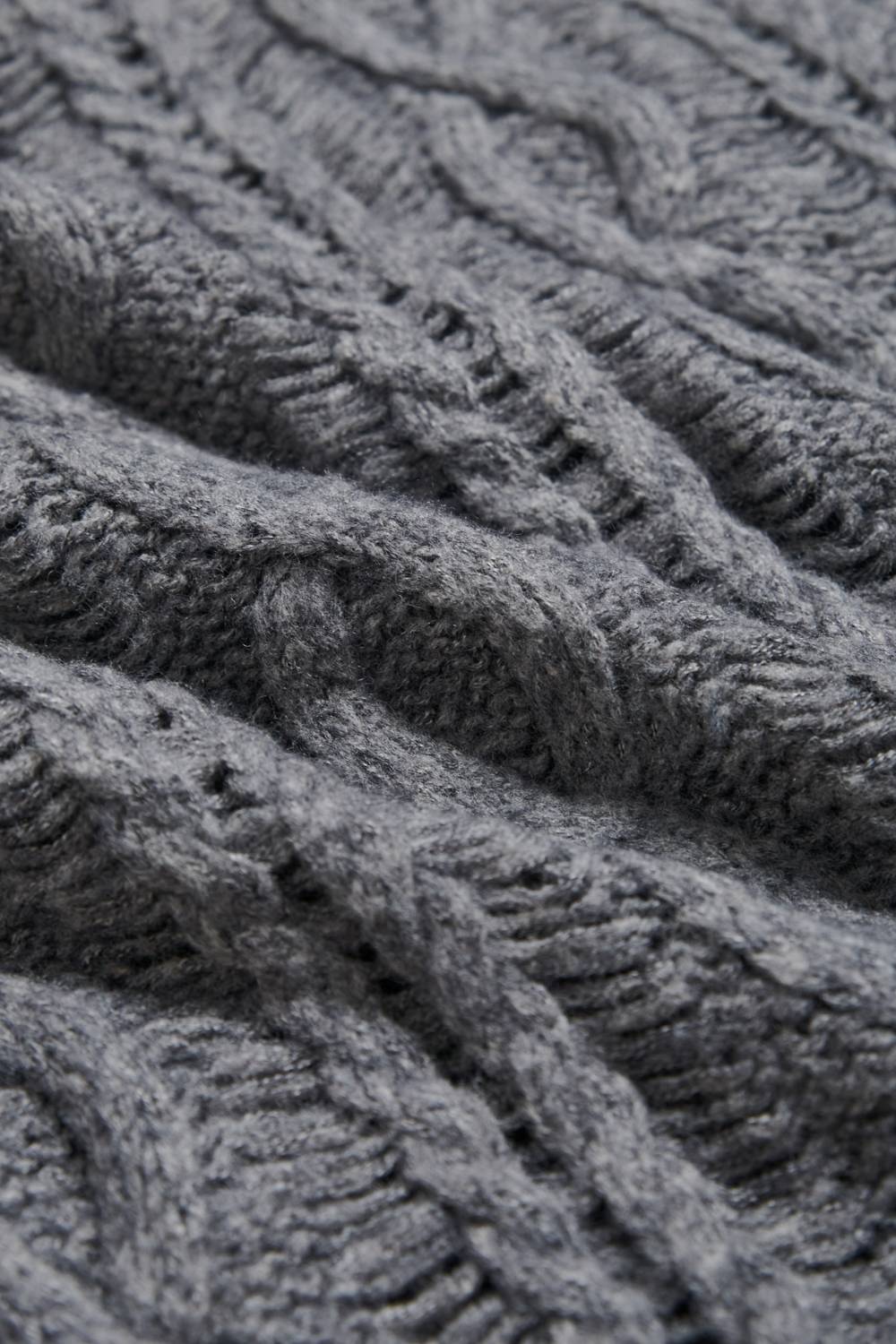 羊毛混紡破損感麻花針織毛衣長外套-灰