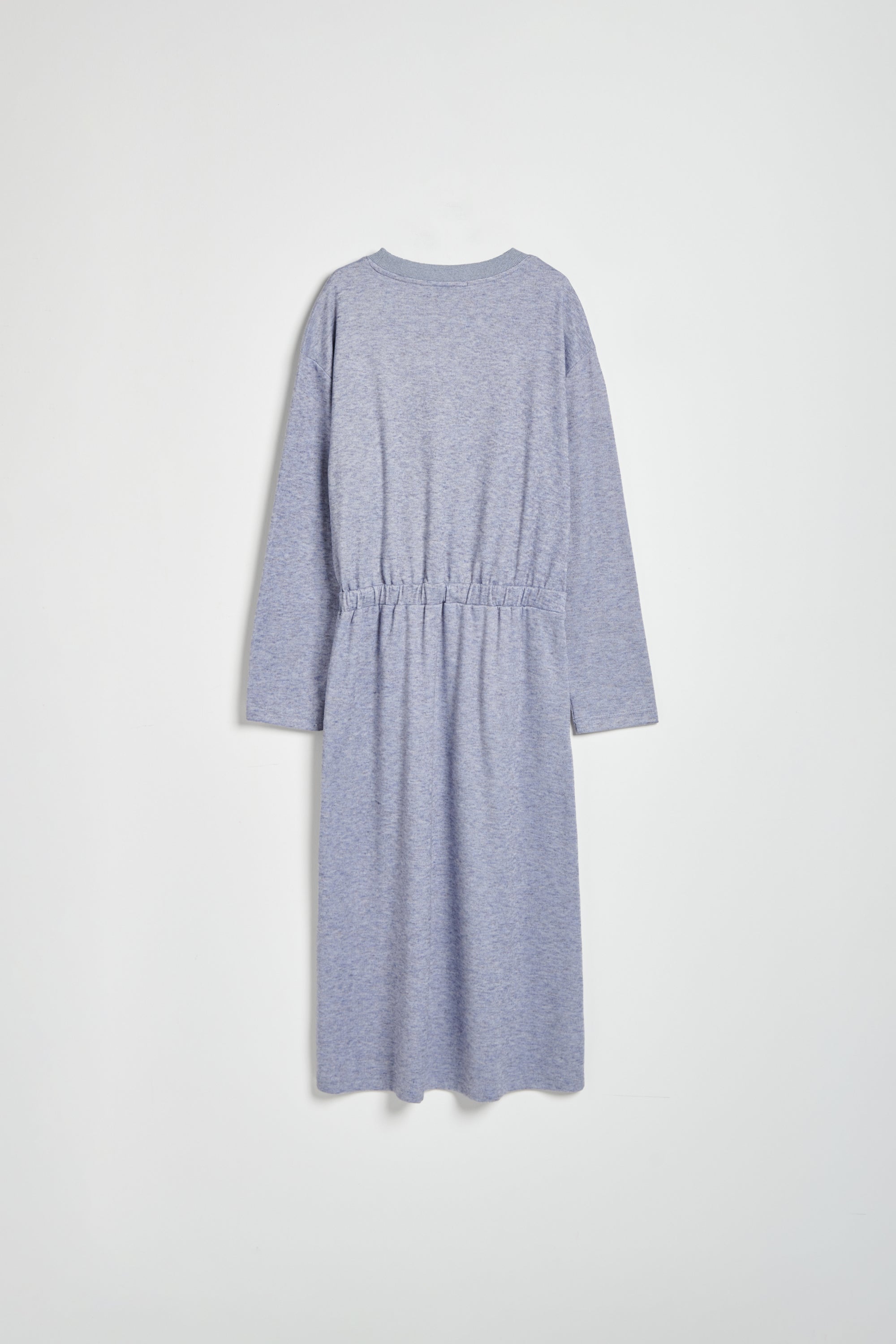 絨感圓領收腰長洋-藍色