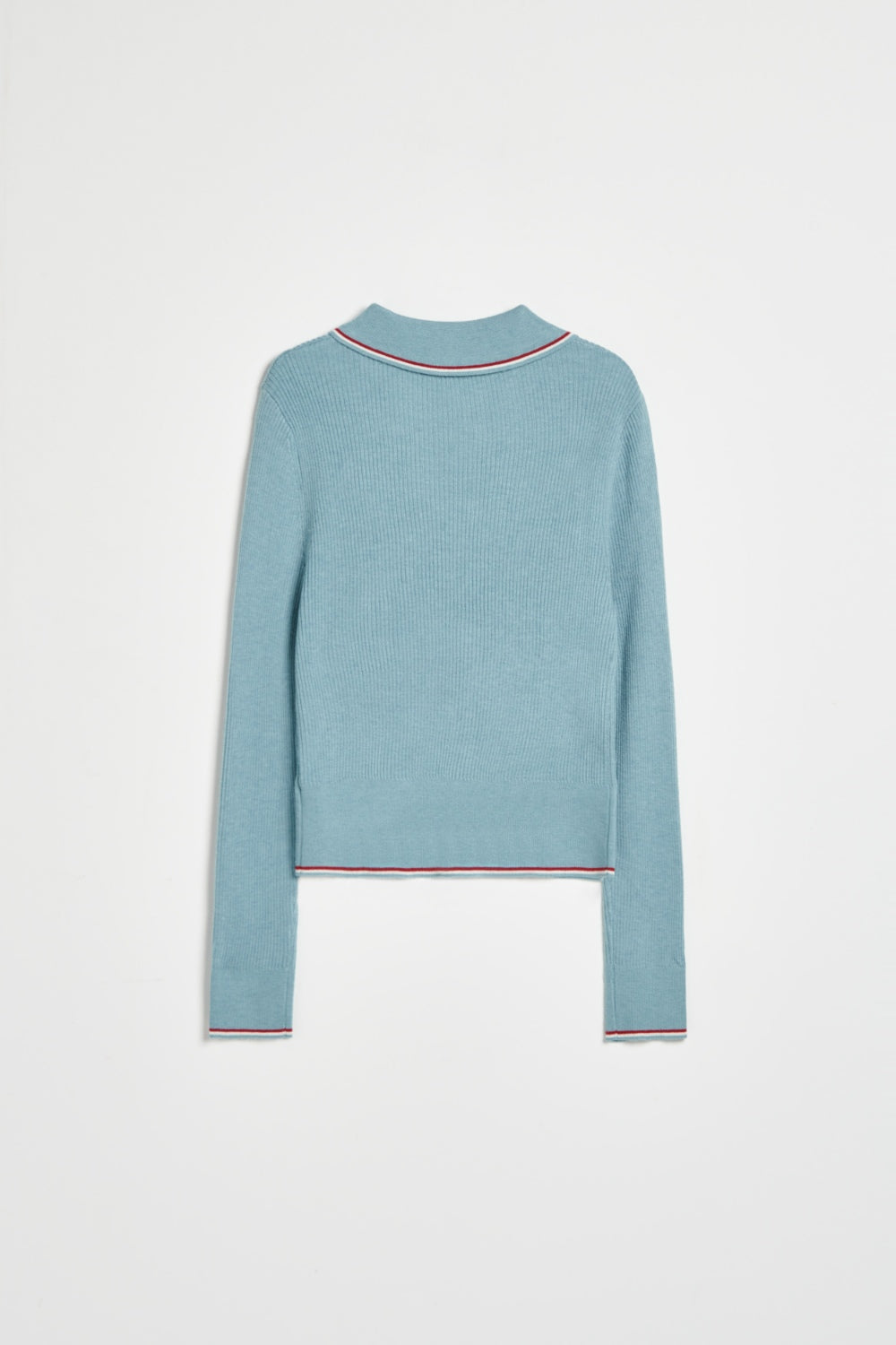 翻領配色半開襟坑條紋理針織毛衣-藍色