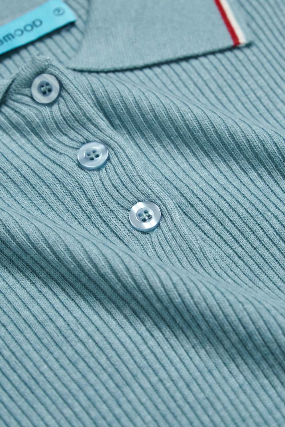 翻領配色半開襟坑條紋理針織毛衣-藍色