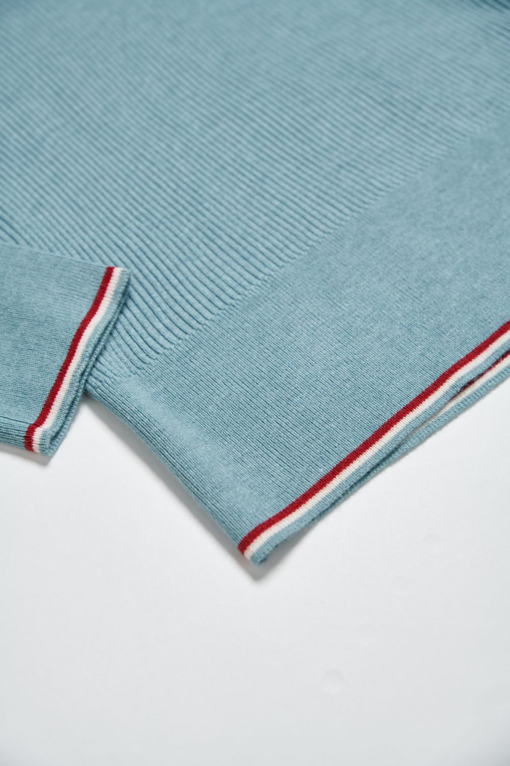 翻領配色半開襟坑條紋理針織毛衣-藍色