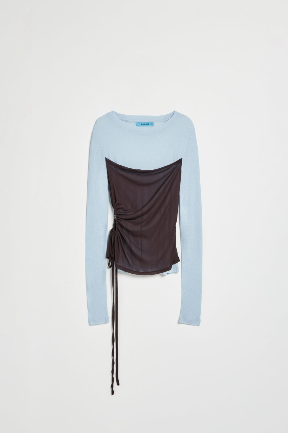 萊賽爾羊毛混紡假兩件收腰上衣-藍色