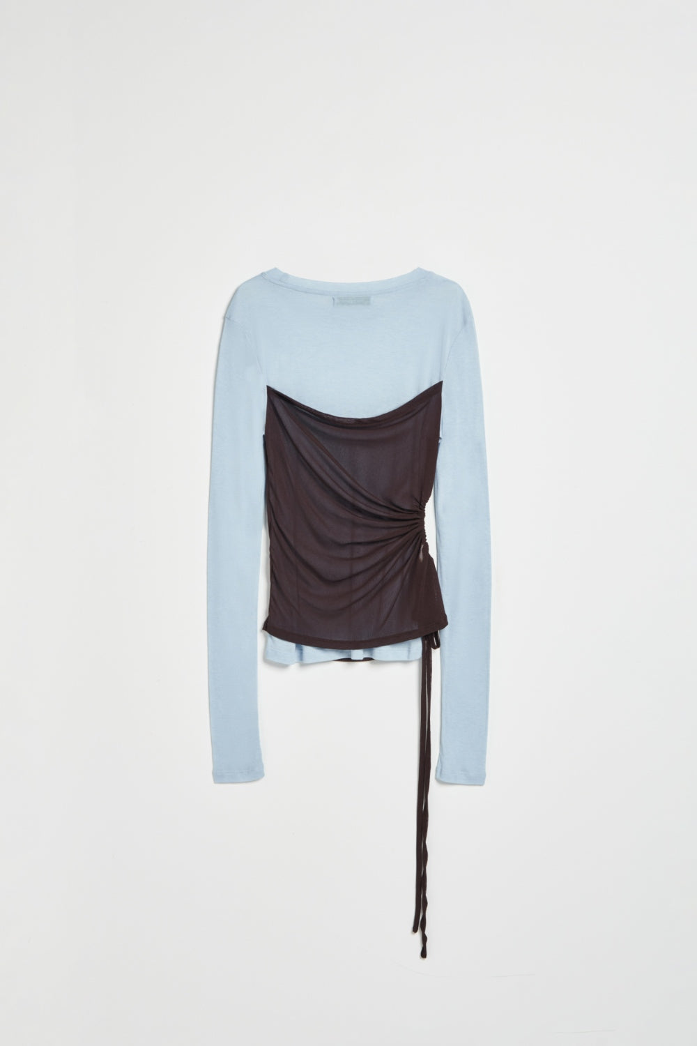 萊賽爾羊毛混紡假兩件收腰上衣-藍色