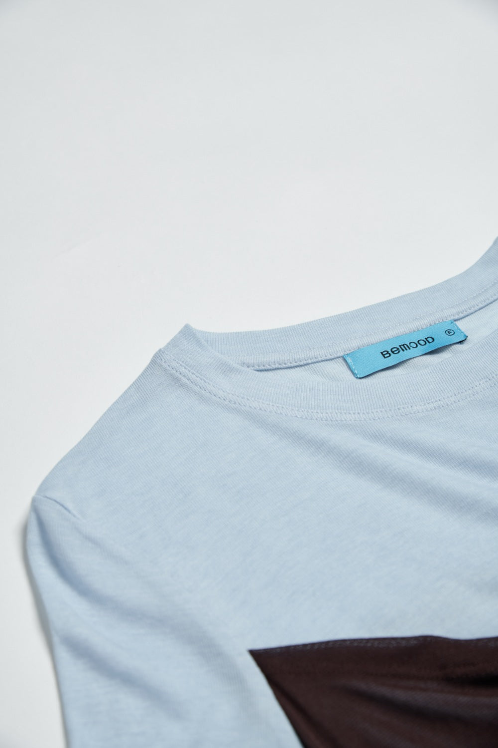 萊賽爾羊毛混紡假兩件收腰上衣-藍色