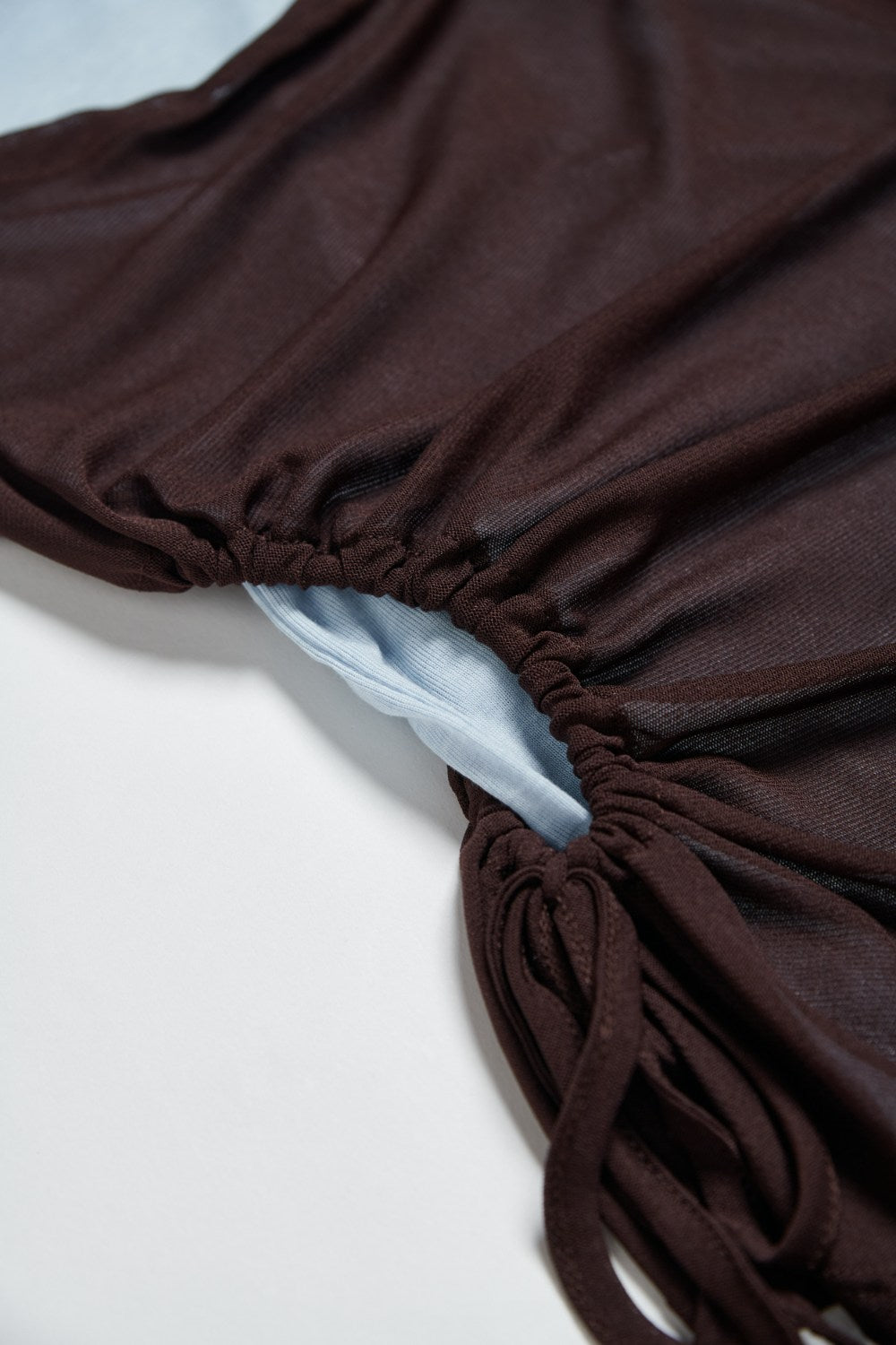 萊賽爾羊毛混紡假兩件收腰上衣-藍色