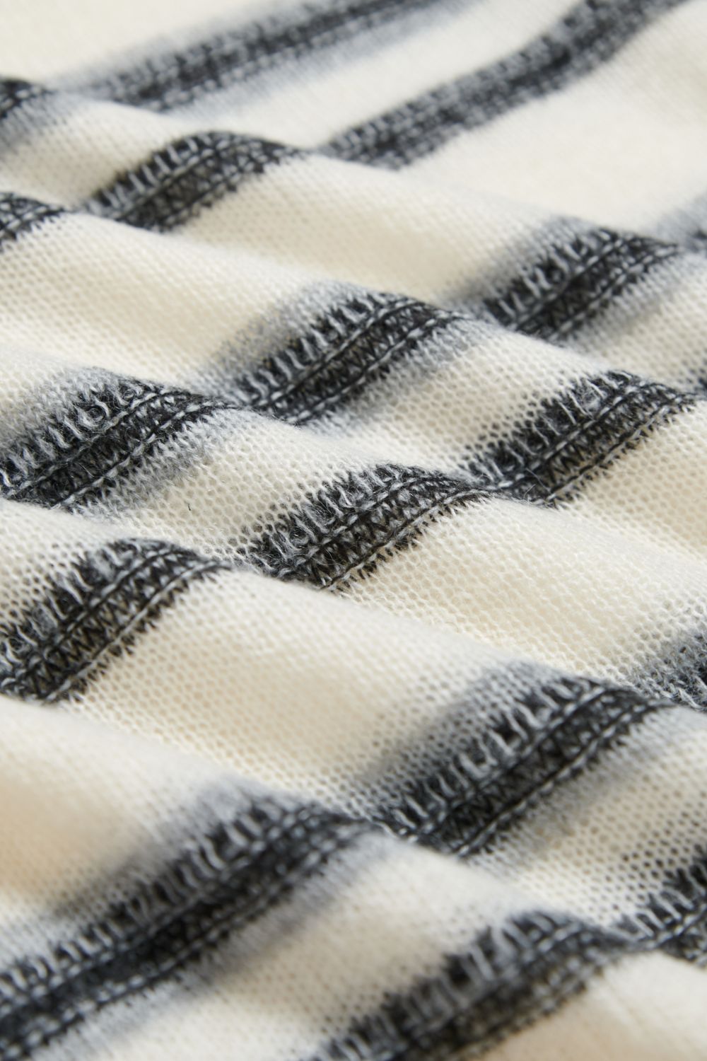 大圓領混紗寬條紋針織毛衣-黑白條