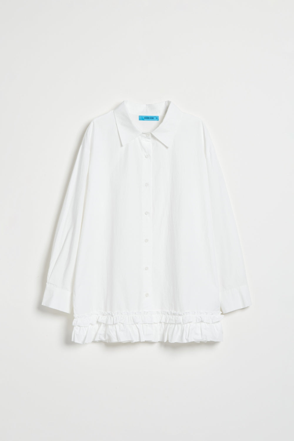 雙層荷葉造型長版襯衫-白