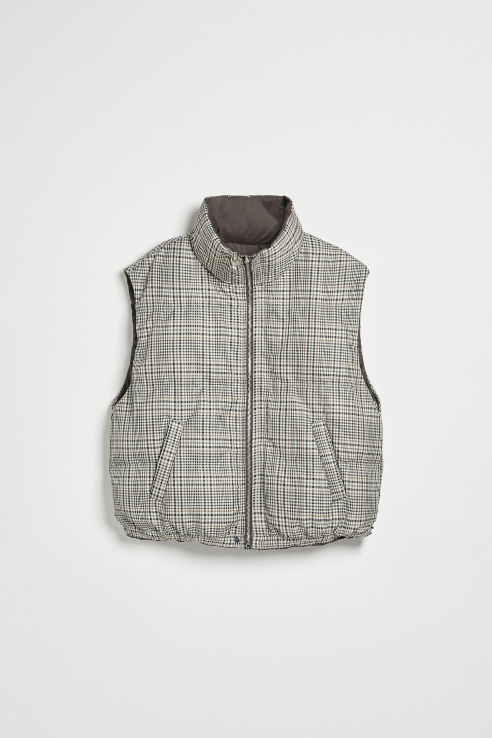 2WAY格紋兩面穿羽絨背心外套-咖
