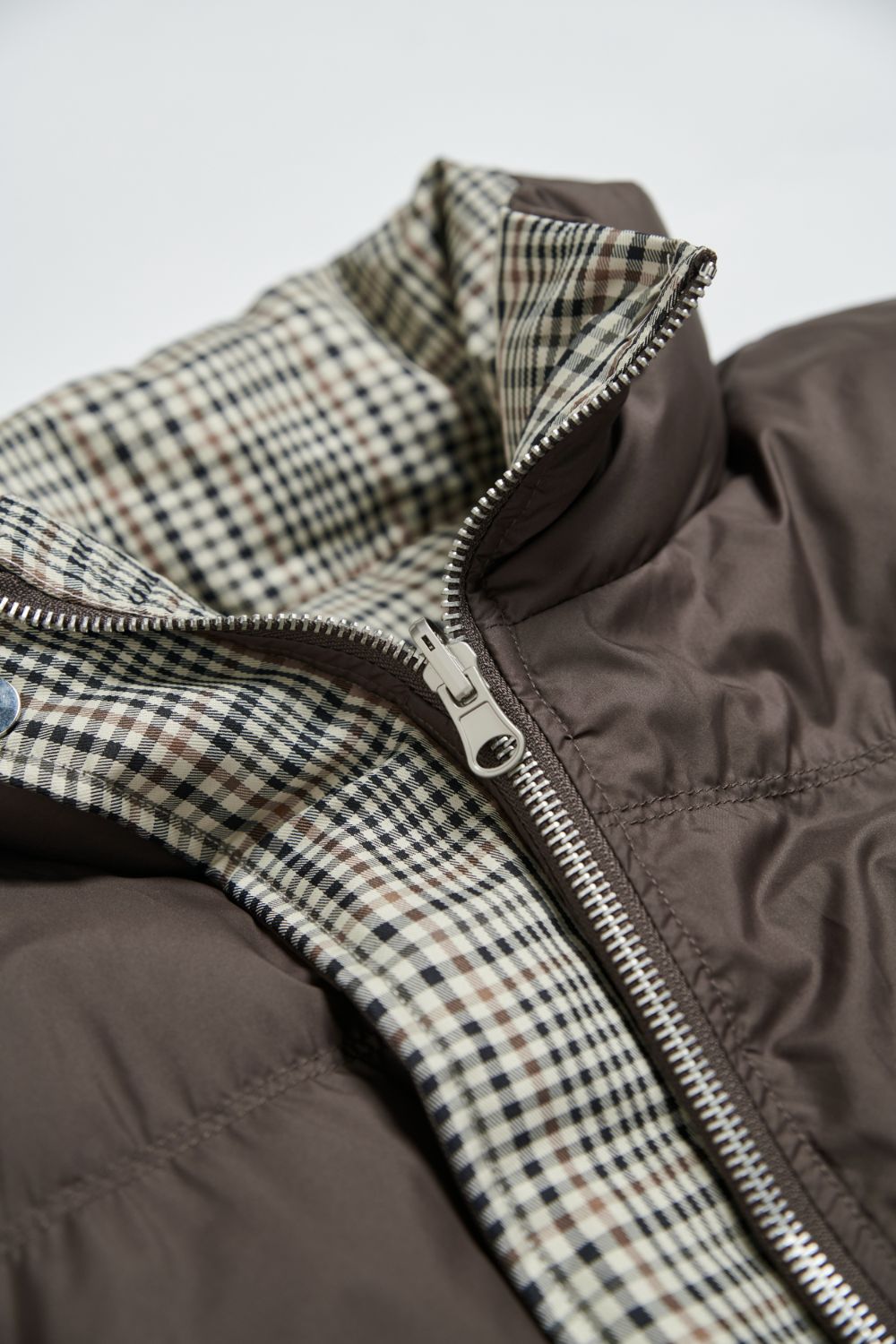 2WAY格紋兩面穿羽絨背心外套-咖