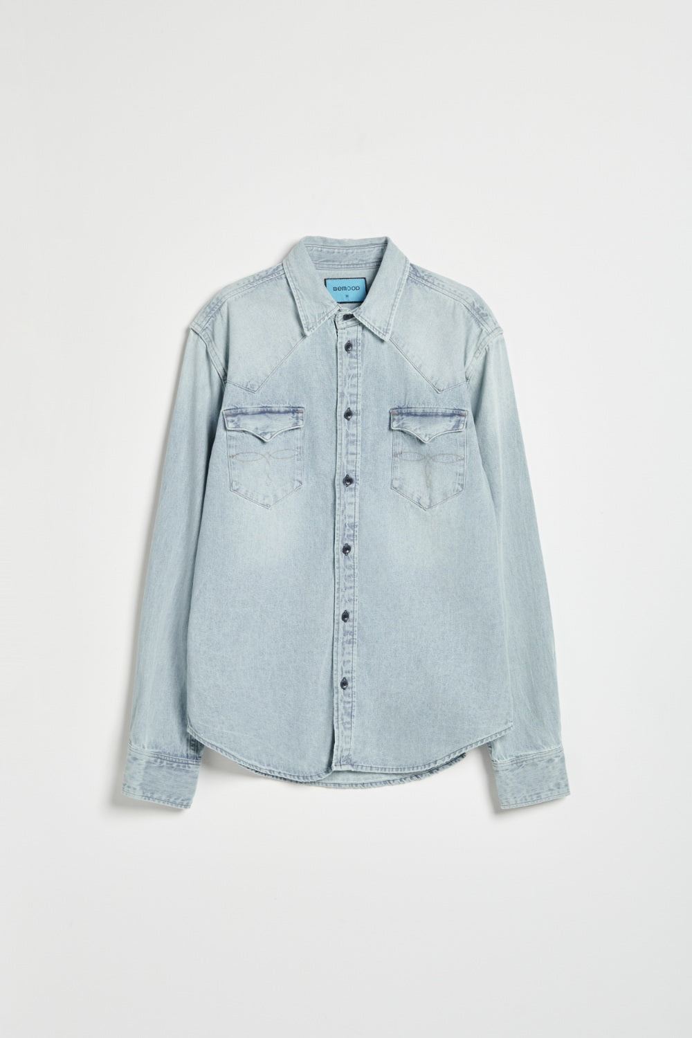 復古水洗丹寧襯衫-藍色