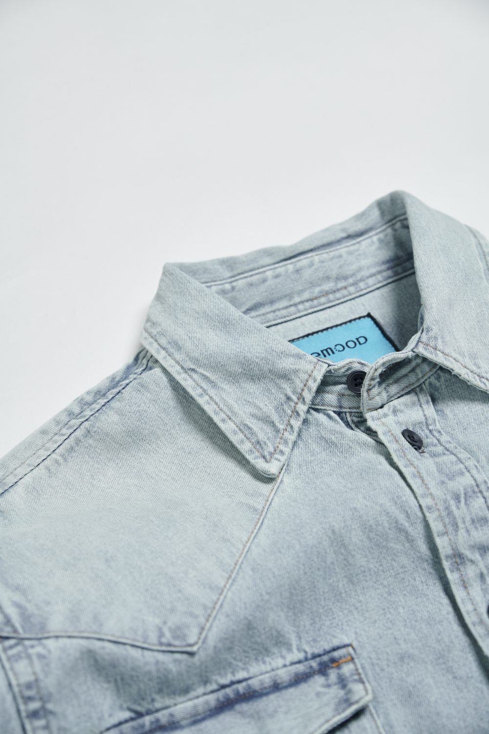 復古水洗丹寧襯衫-藍色