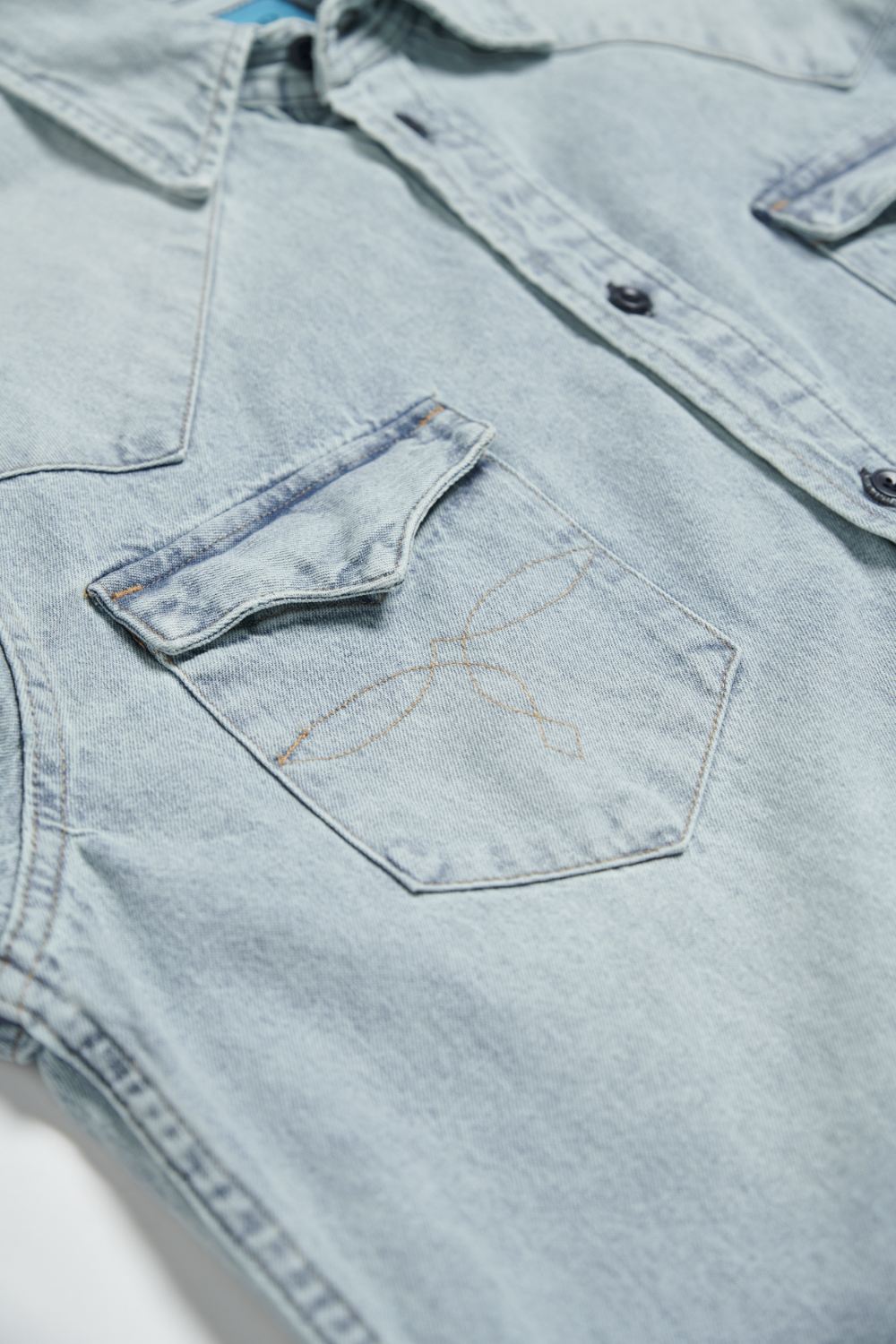 復古水洗丹寧襯衫-藍色