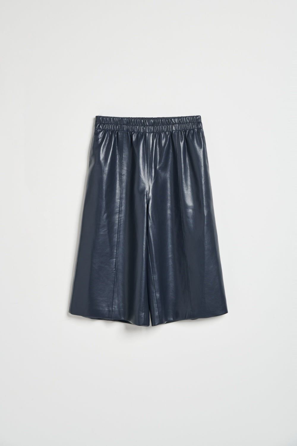 霧面皮革七分褲-藍色