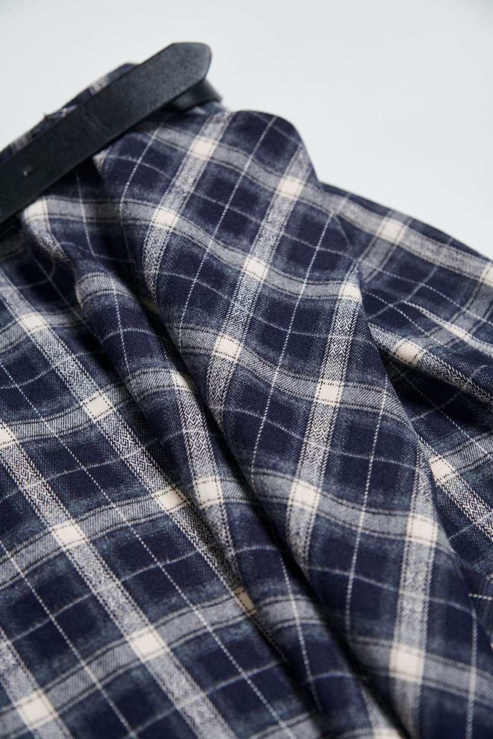 格紋層次荷葉剪接長裙(附皮帶)-藍白格