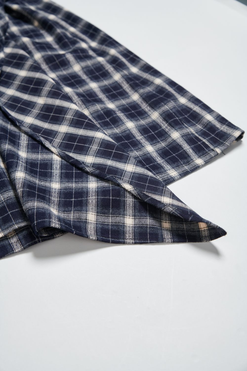 格紋層次荷葉剪接長裙(附皮帶)-藍白格