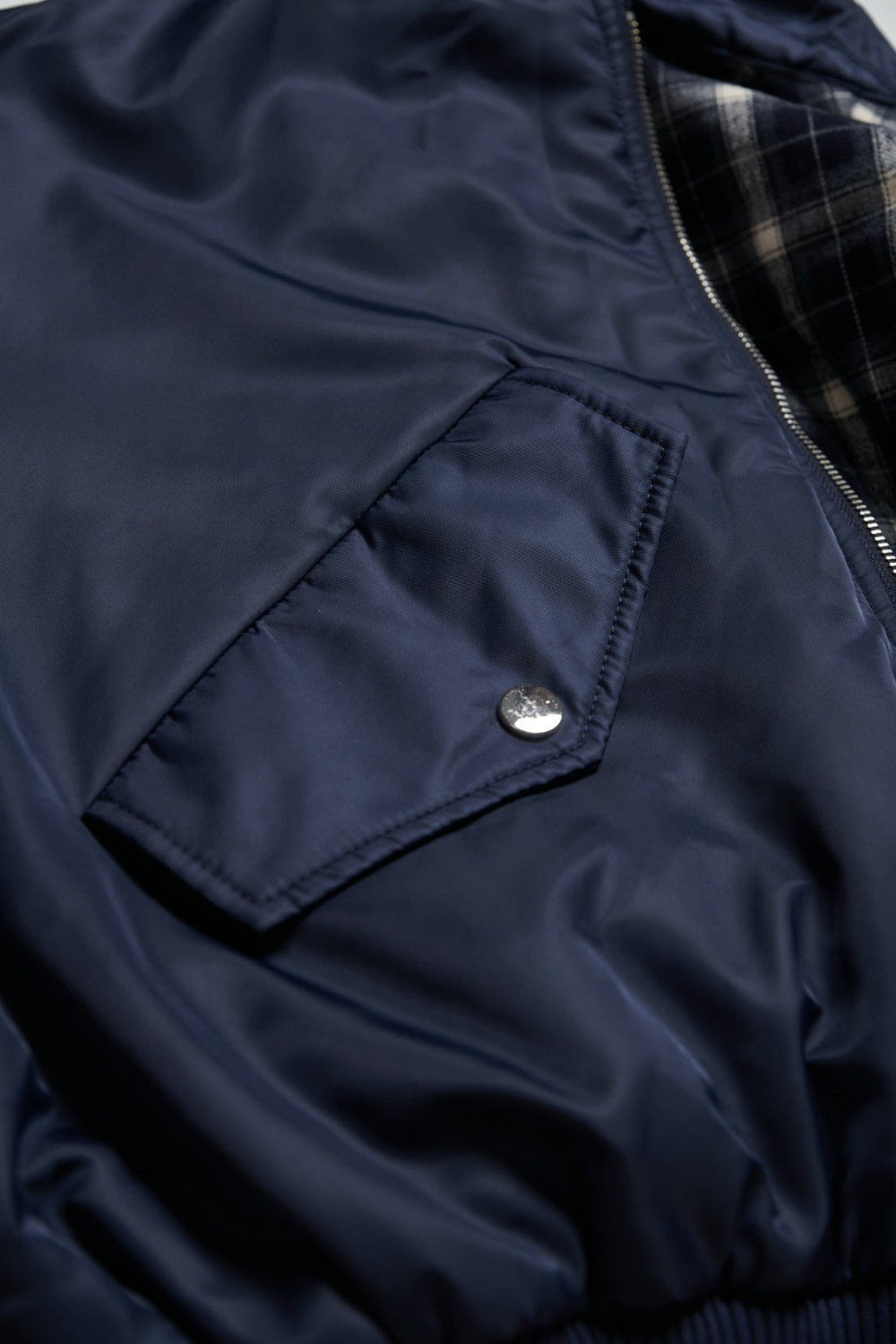 輕防潑水兩面穿格紋舖棉外套-藍色